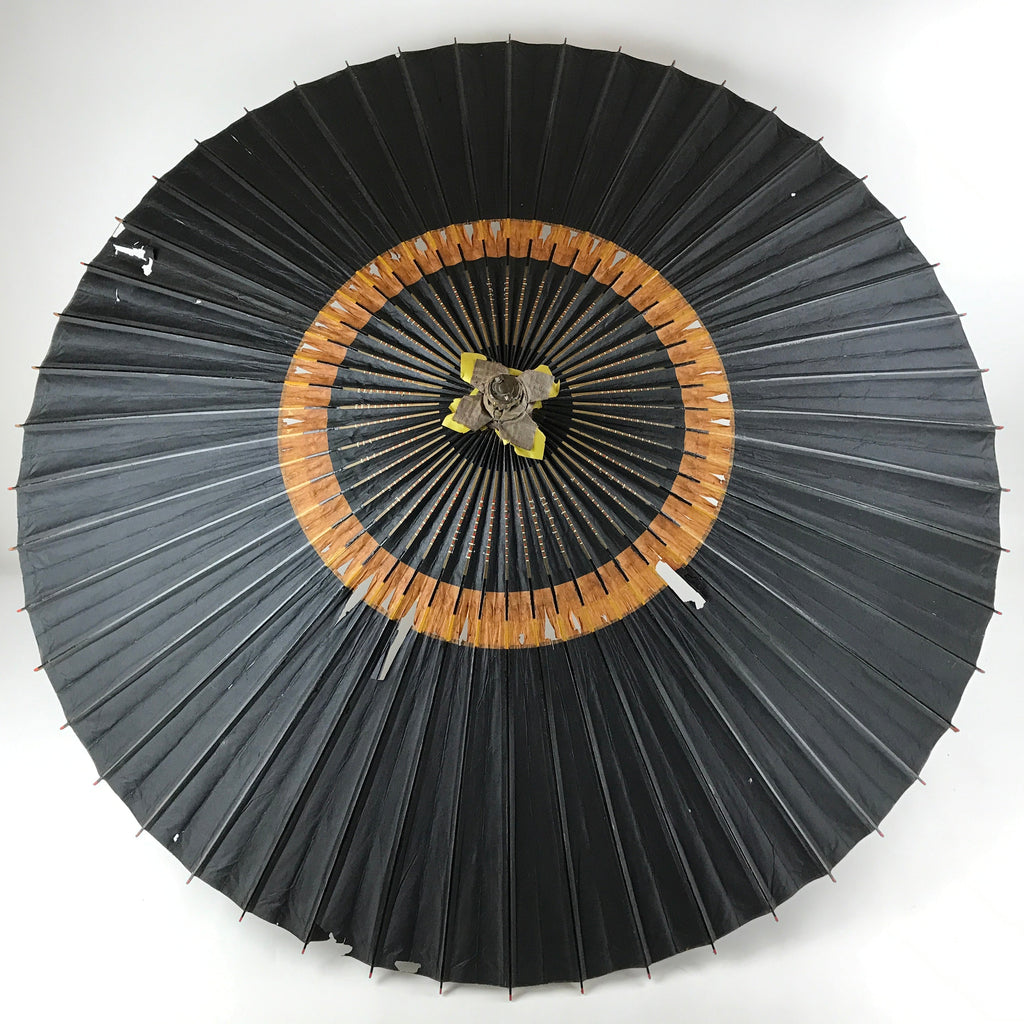 Japanese Umbrella Parasol Wagasa Vtg Paper Bangasa Geisha Black Brown JK629