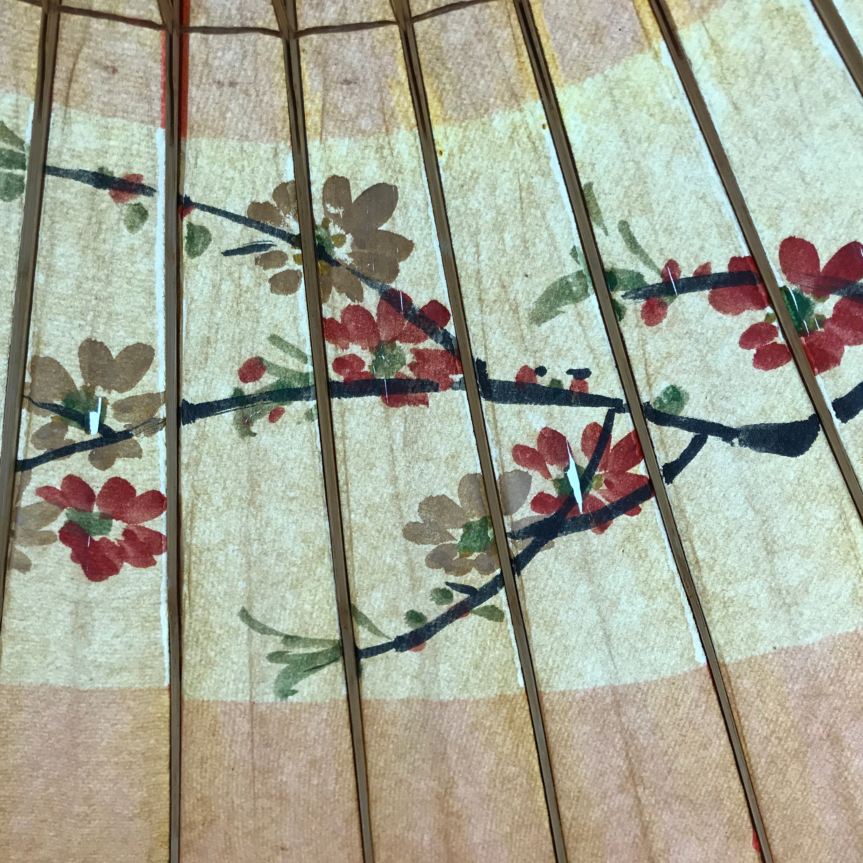 Japanese Umbrella Parasol Wagasa Vtg Paper Bangasa Geisha Red Flowers JK766