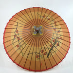 Japanese Umbrella Parasol Wagasa Vtg Paper Bangasa Geisha Red Flowers JK766