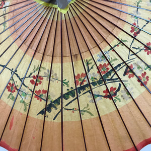 Japanese Umbrella Parasol Wagasa Vtg Paper Bangasa Geisha Red Flowers JK766