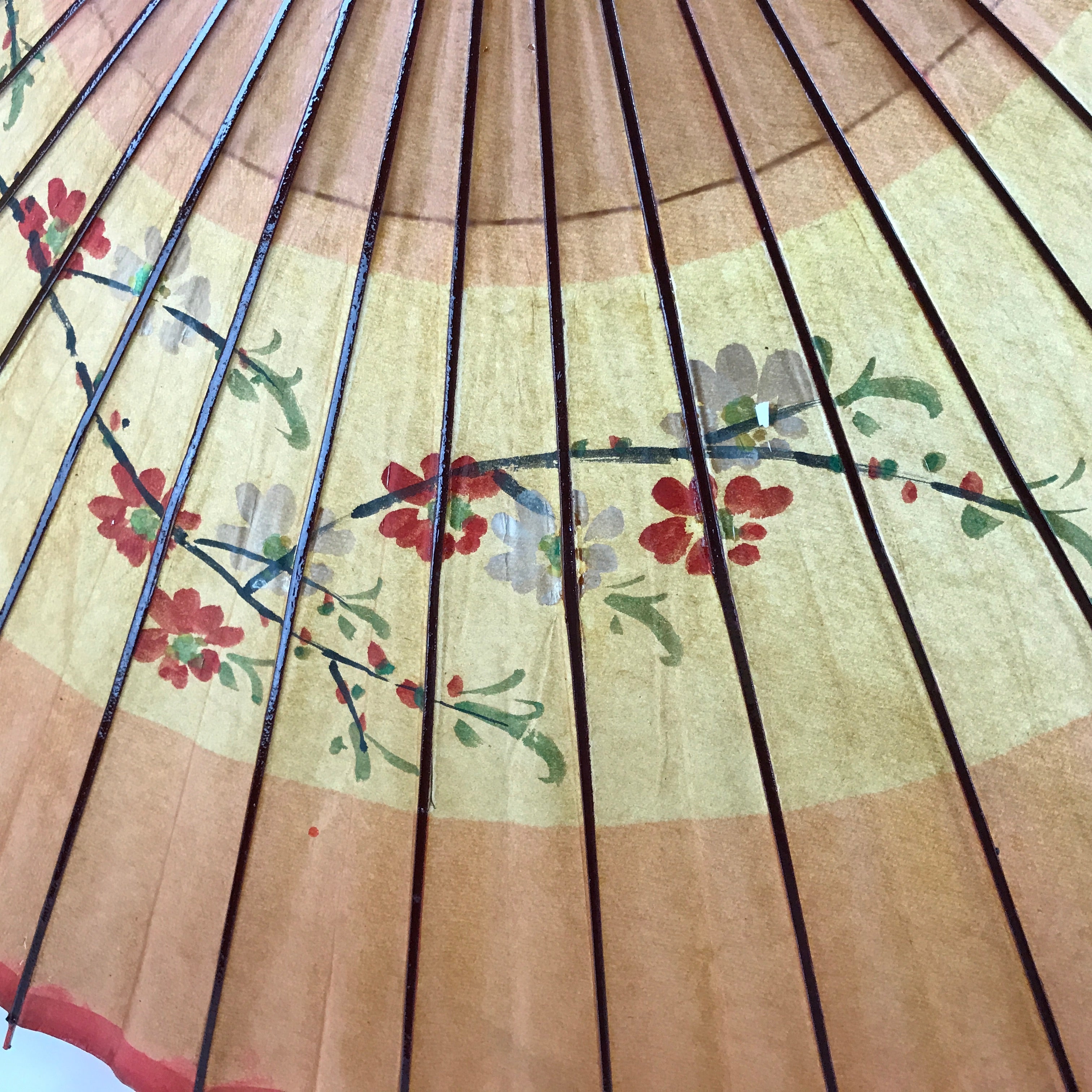 Japanese Umbrella Parasol Wagasa Vtg Paper Bangasa Geisha Red Flowers JK766