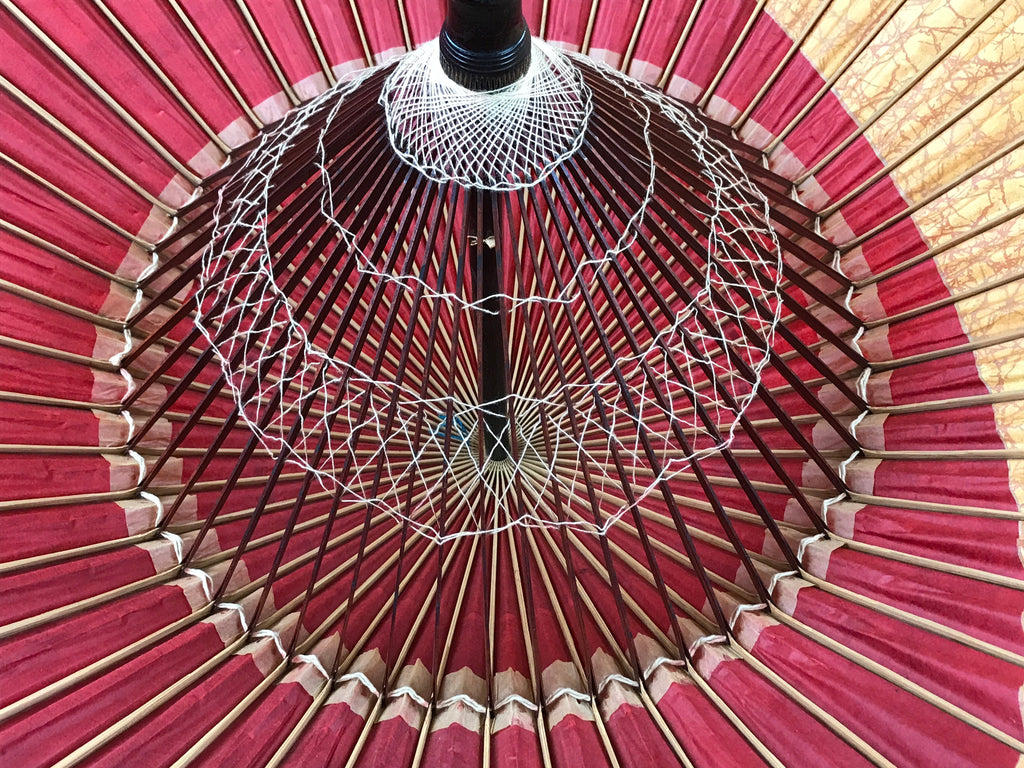 Japanese Umbrella Parasol Wagasa Vtg Paper Bangasa Geisha Red Gold JK630