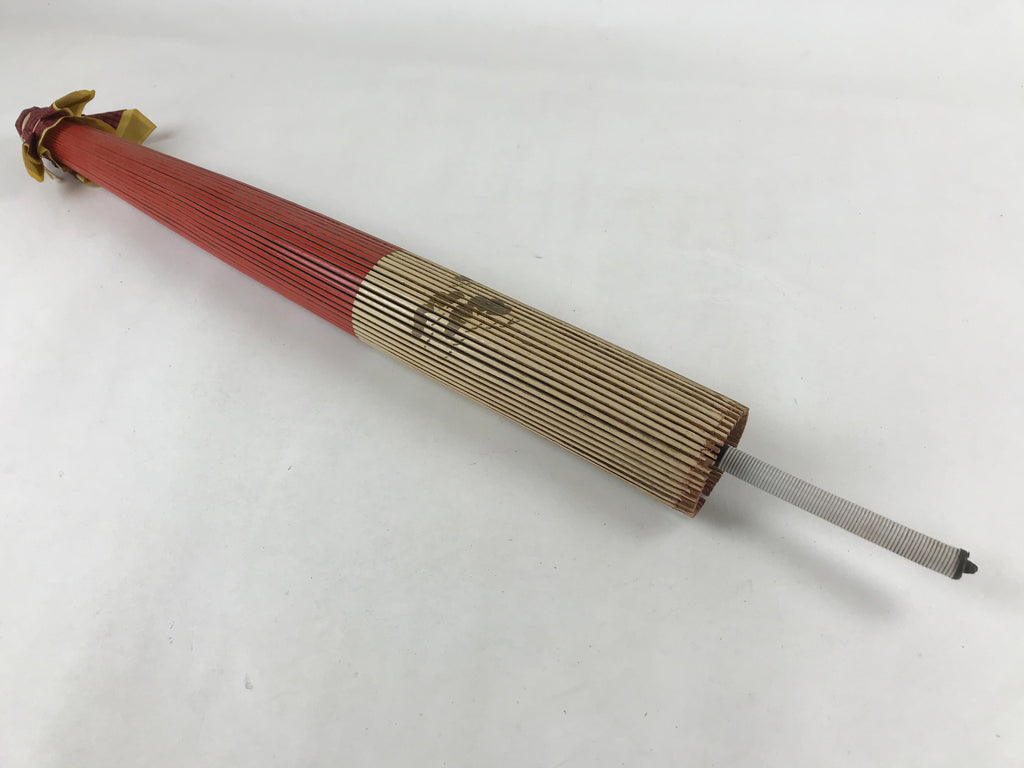 Japanese Umbrella Parasol Wagasa Vtg Paper Bangasa Geisha Red Gold JK630