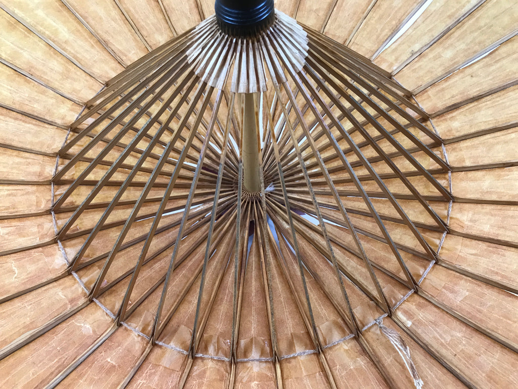Japanese Umbrella Parasol Wagasa Vtg Paper Bangasa Geisha Simple Brown JK855