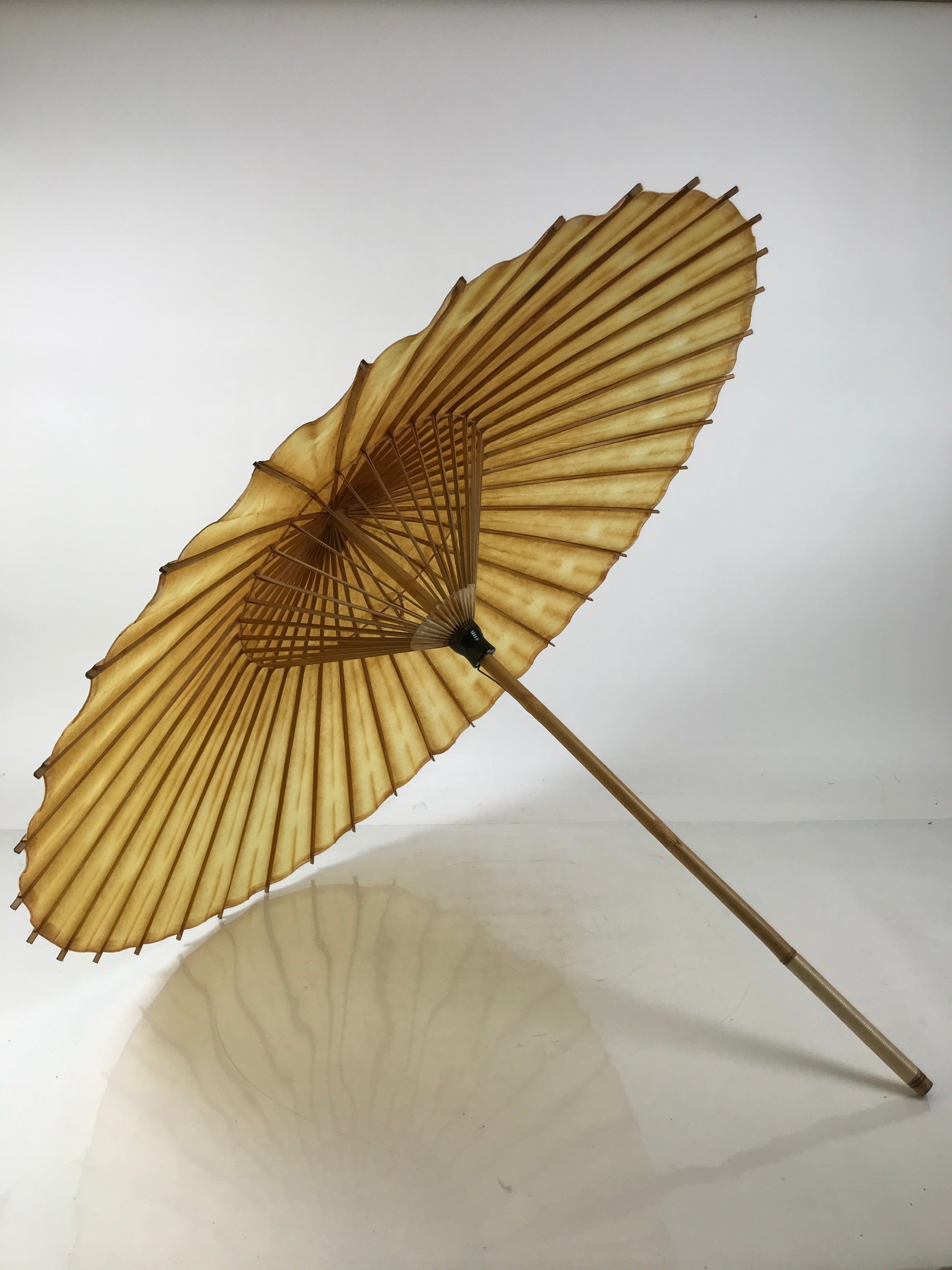 Japanese Umbrella Parasol Wagasa Vtg Paper Bangasa Geisha Simple Brown JK856