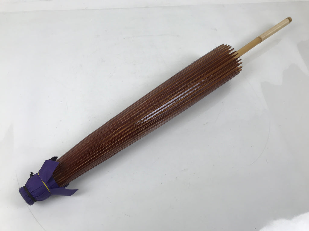 Japanese Umbrella Parasol Wagasa Vtg Paper Bangasa Geisha Simple Brown JK856