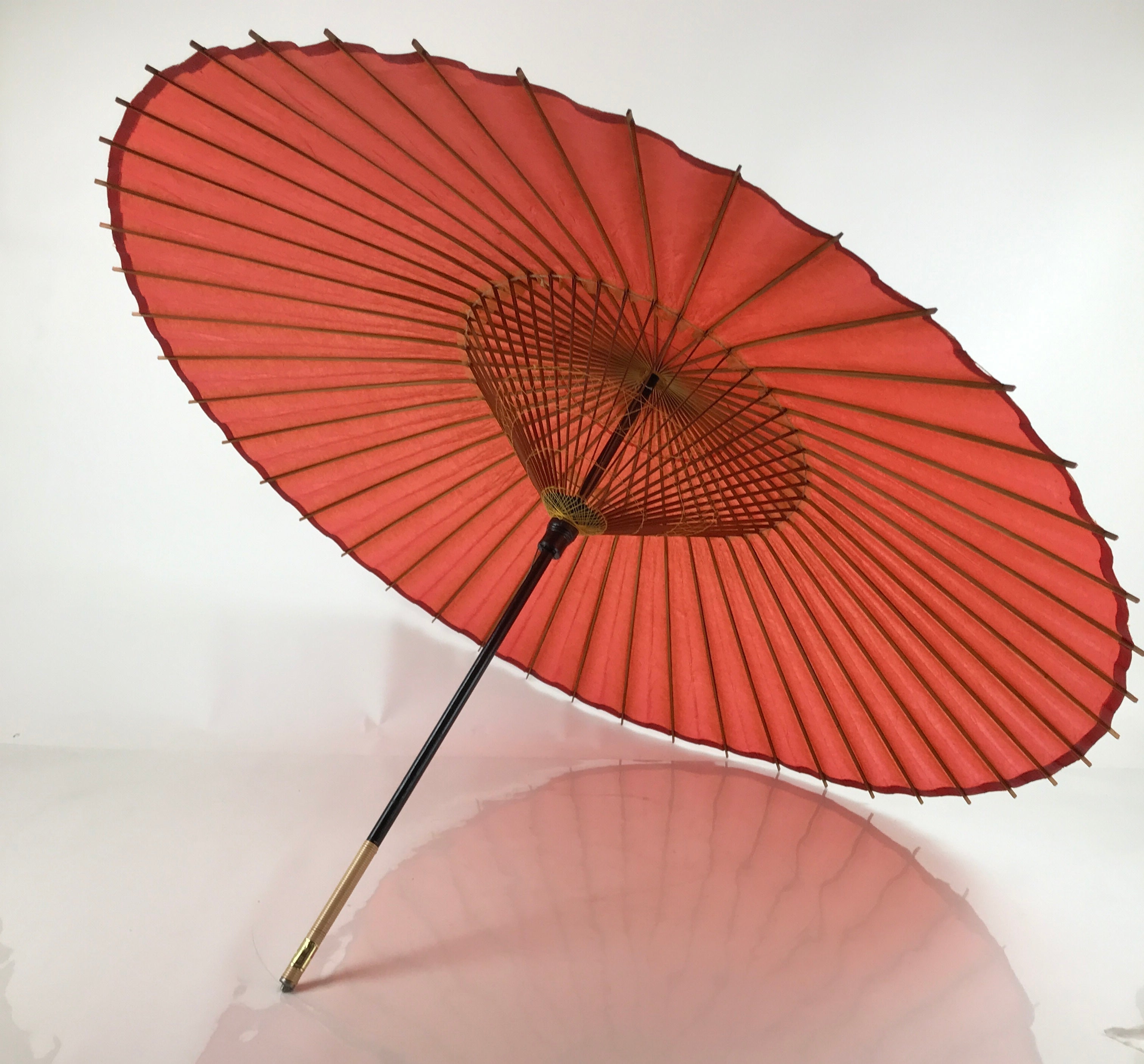 Japanese Umbrella Parasol Wagasa Vtg Paper Bangasa Geisha Simple Red JK771