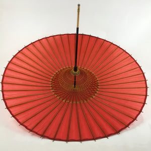 Japanese Umbrella Parasol Wagasa Vtg Paper Bangasa Geisha Simple Red JK771