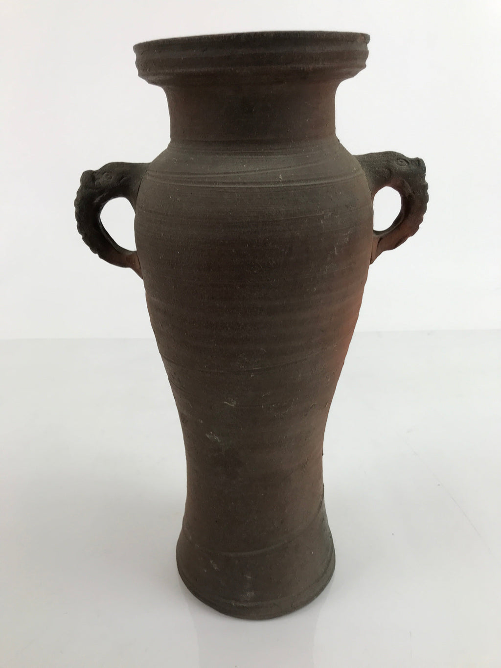 Japanese Unglazed Ceramic Flower Vase Shishi Ikebana Kabin Brown Pottery FK113