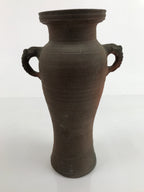 Japanese Unglazed Ceramic Flower Vase Shishi Ikebana Kabin Brown Pottery FK113