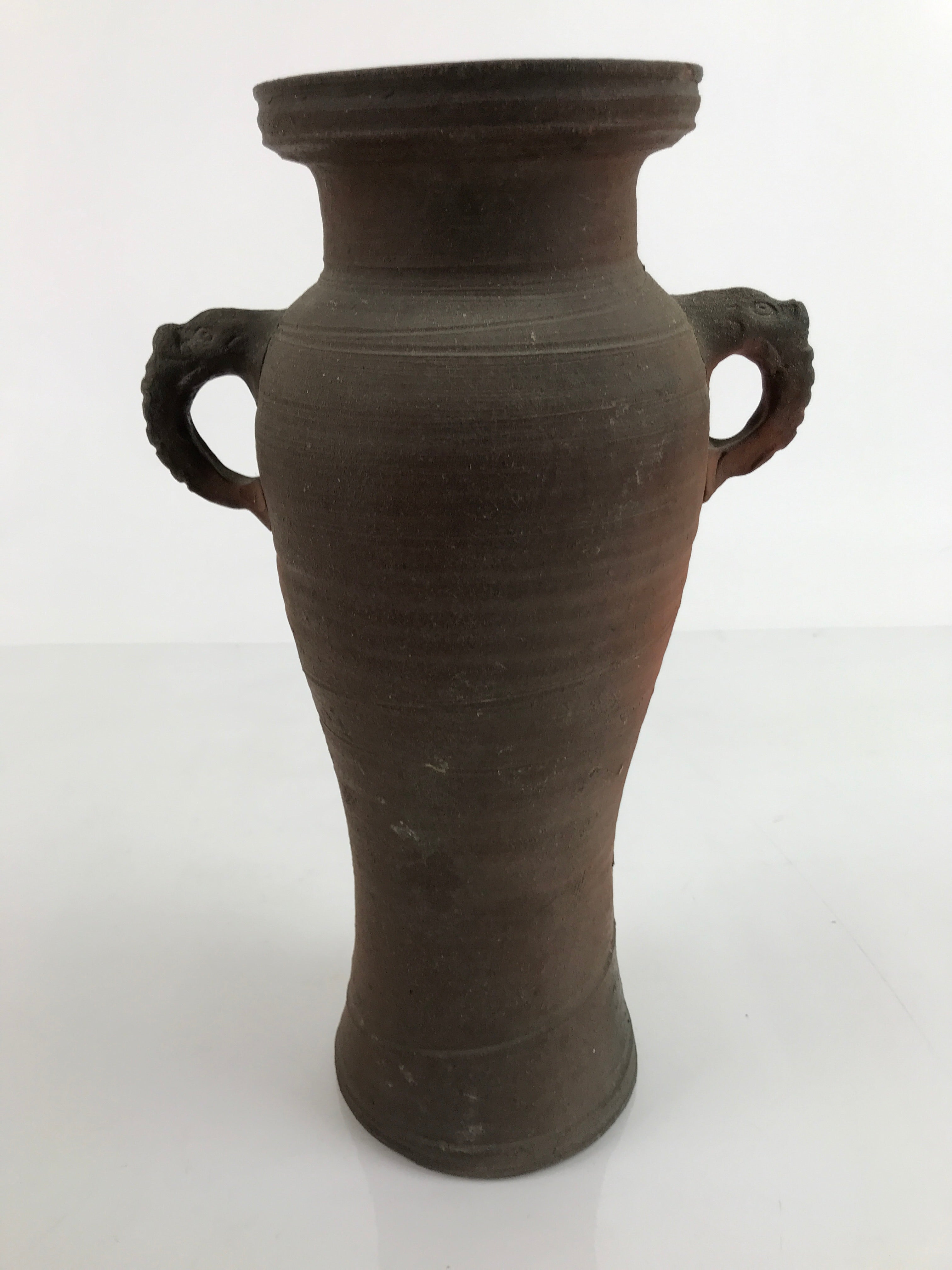 Japanese Unglazed Ceramic Flower Vase Shishi Ikebana Kabin Brown Pottery FK113