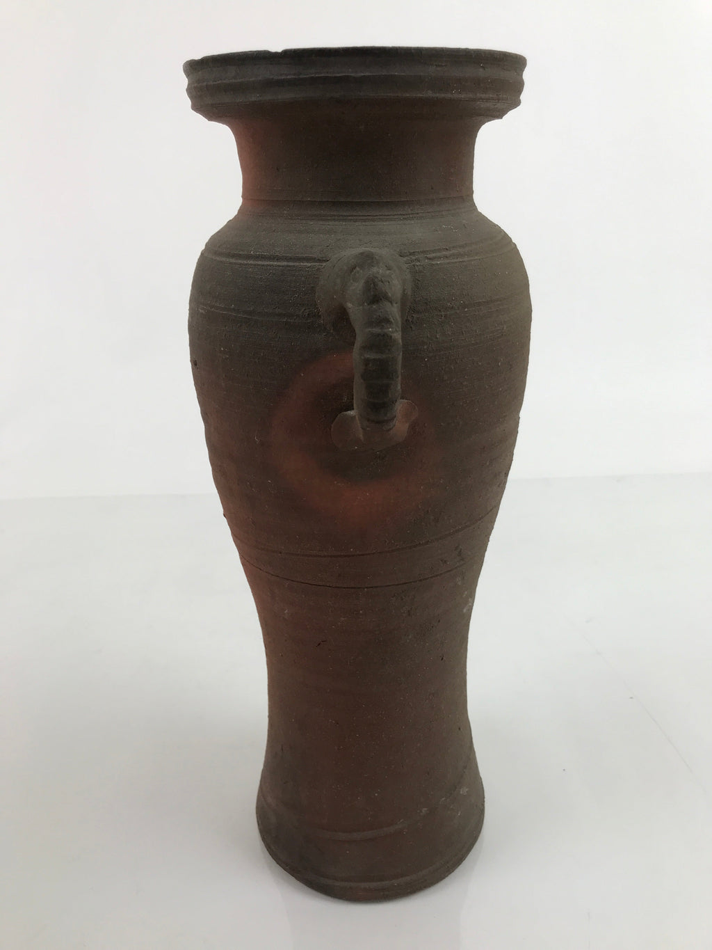 Japanese Unglazed Ceramic Flower Vase Shishi Ikebana Kabin Brown Pottery FK113