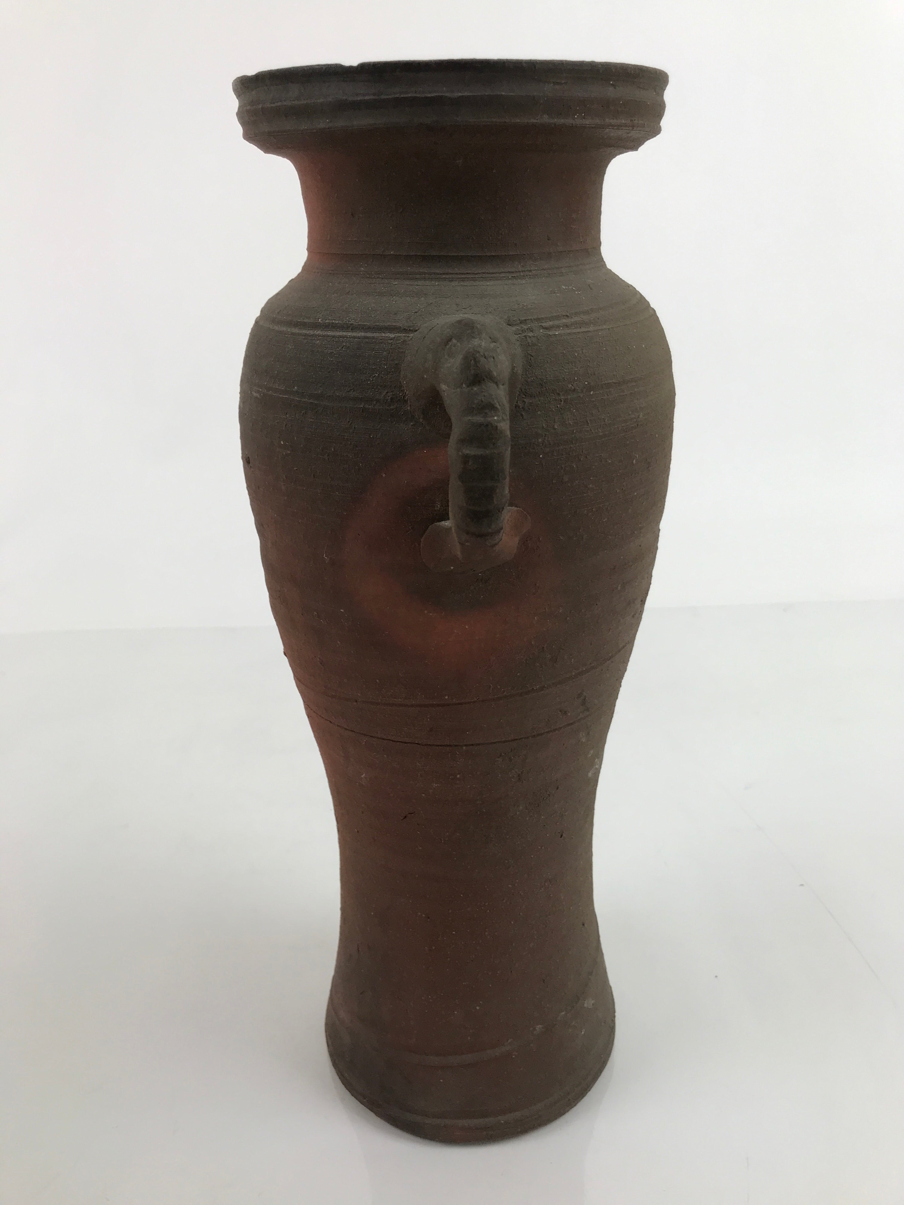 Japanese Unglazed Ceramic Flower Vase Shishi Ikebana Kabin Brown Pottery FK113