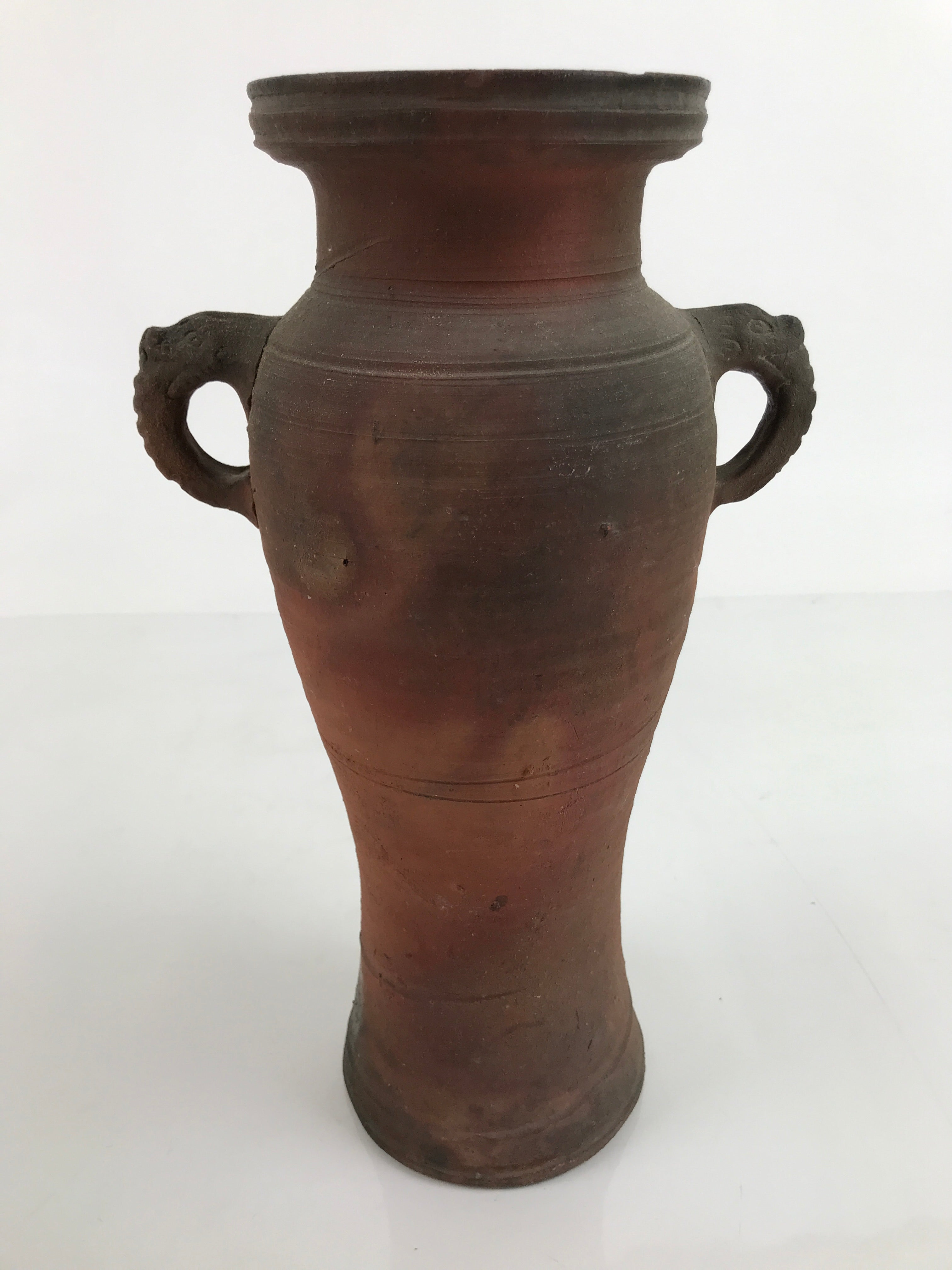 Japanese Unglazed Ceramic Flower Vase Shishi Ikebana Kabin Brown Pottery FK113