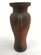Japanese Unglazed Ceramic Flower Vase Shishi Ikebana Kabin Brown Pottery FK113