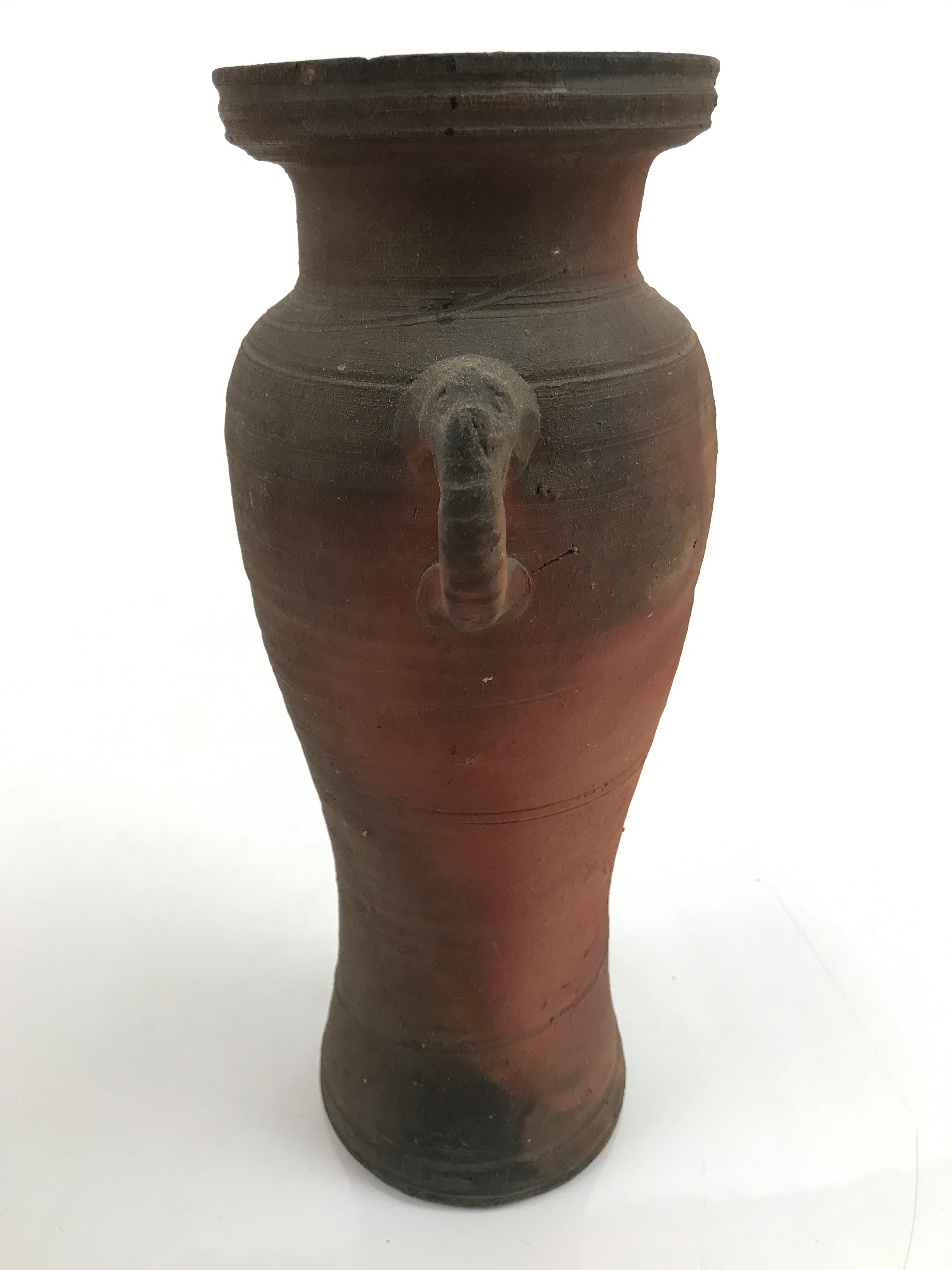 Japanese Unglazed Ceramic Flower Vase Shishi Ikebana Kabin Brown Pottery FK113