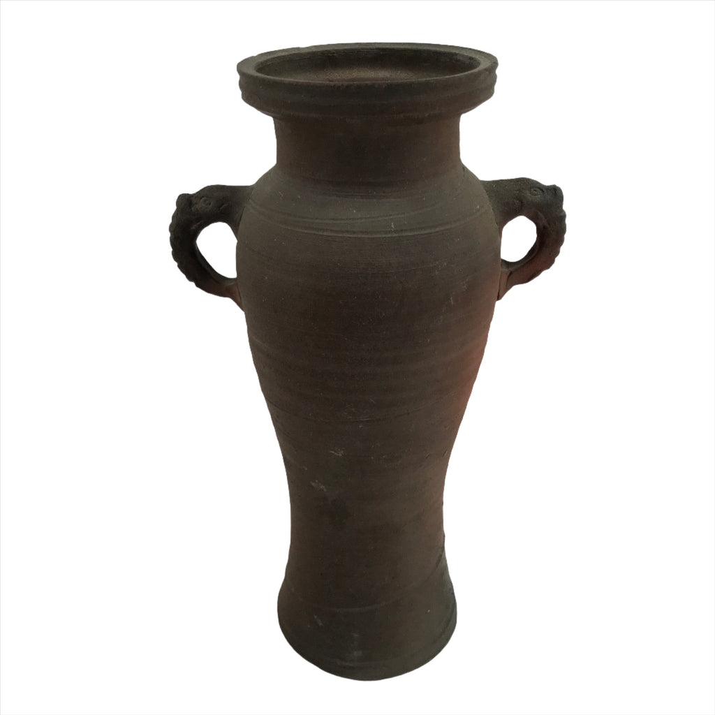 Japanese Unglazed Ceramic Flower Vase Vtg Tall Ikebana Kabin Brown Pottery FK113