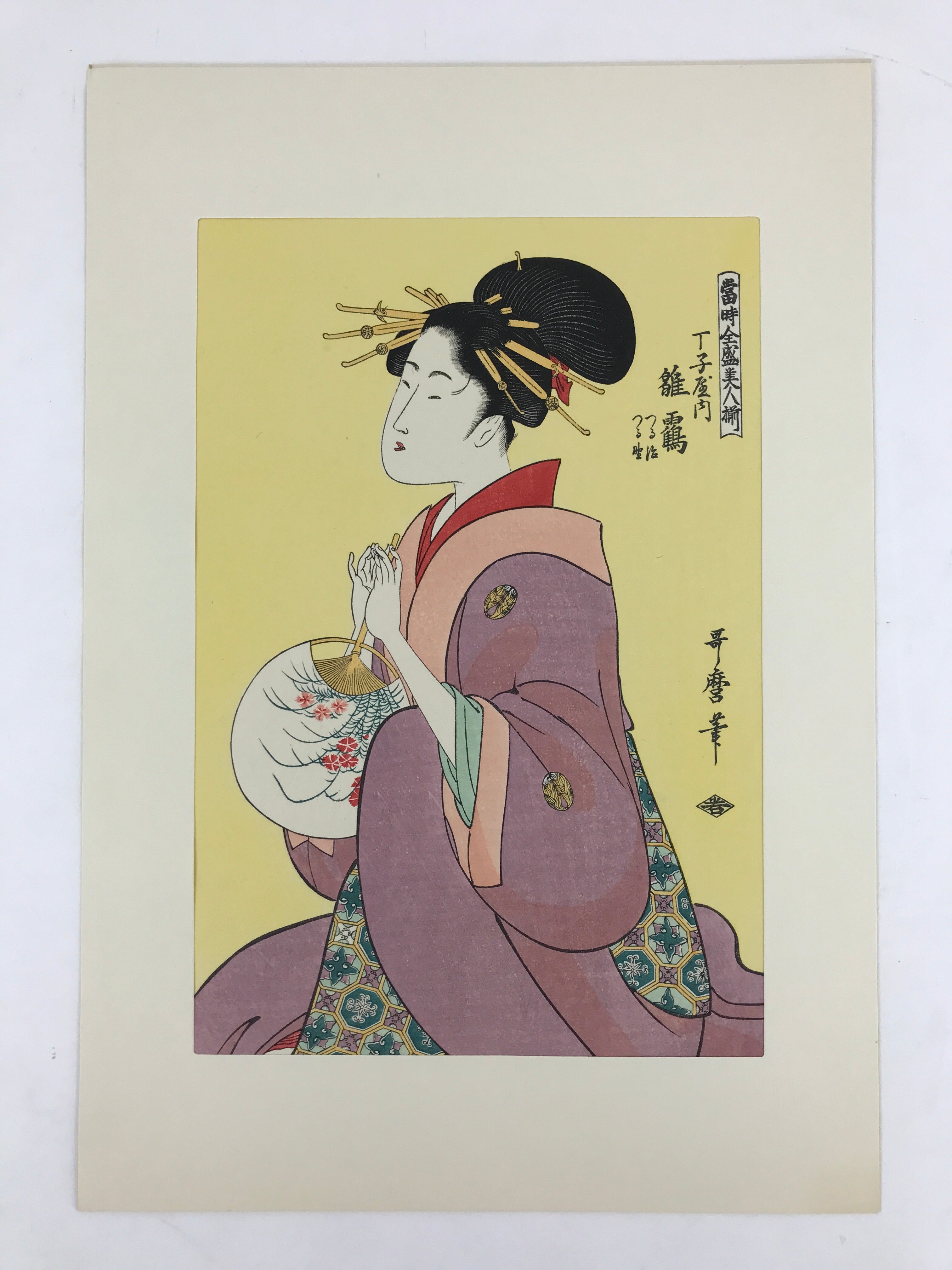 Japanese Utamaro Selection Ukiyoe Woodblock Printing Hanga Geisha With Fan FL19