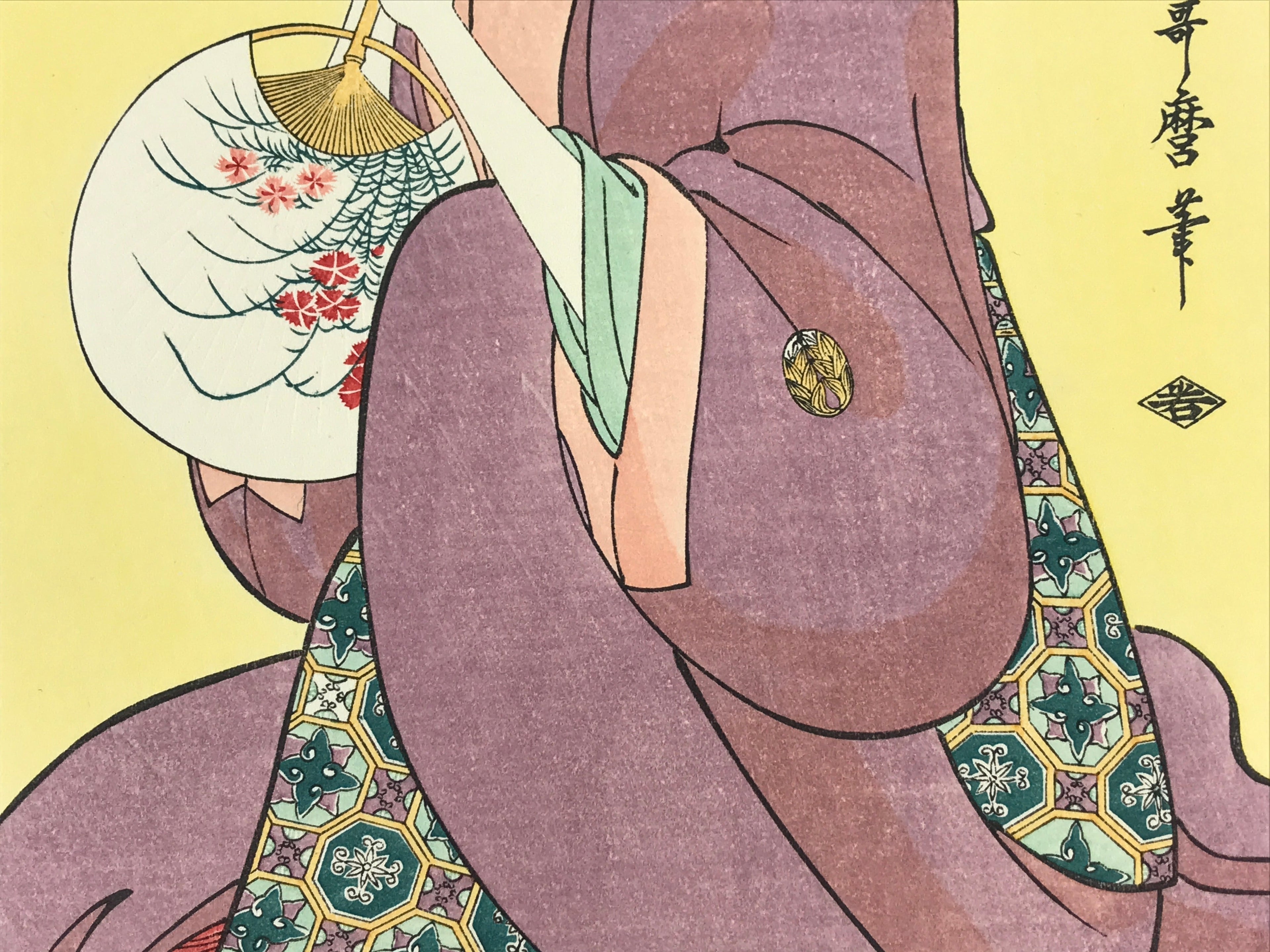 Japanese Utamaro Selection Ukiyoe Woodblock Printing Hanga Geisha With Fan FL19