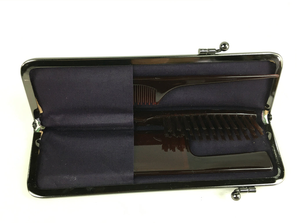 Japanese Vanity Case Comb Hair Brush And Mirror Set Vtg Bag with Clasp KB39