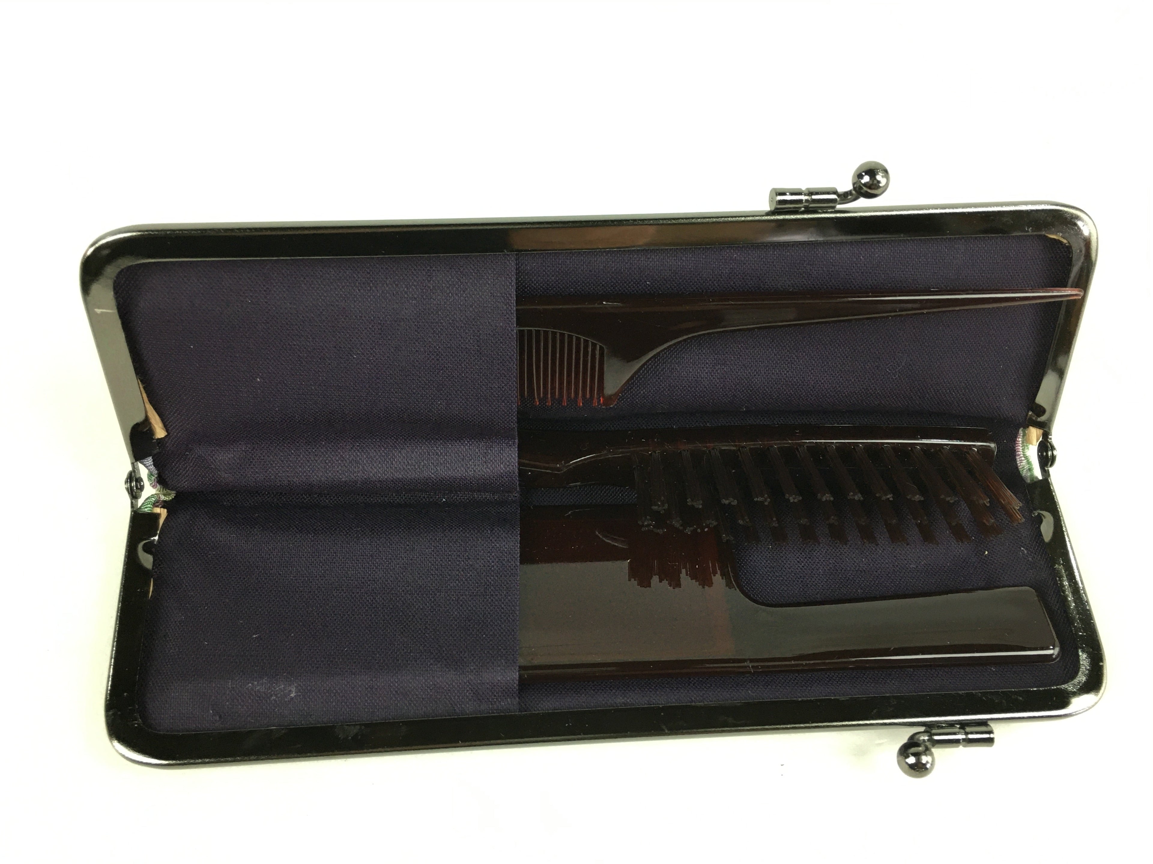 Japanese Vanity Case Comb Hair Brush And Mirror Set Vtg Bag with Clasp KB39