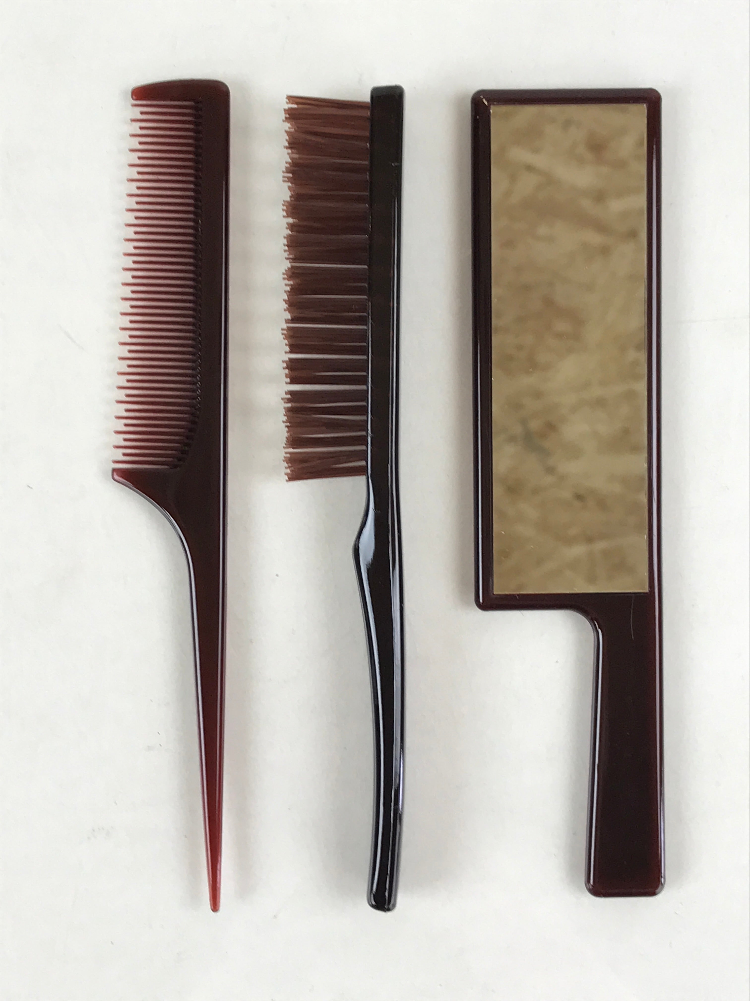 Japanese Vanity Case Comb Hairbrush And Mirror Set Vtg Bag with Clasp KB59