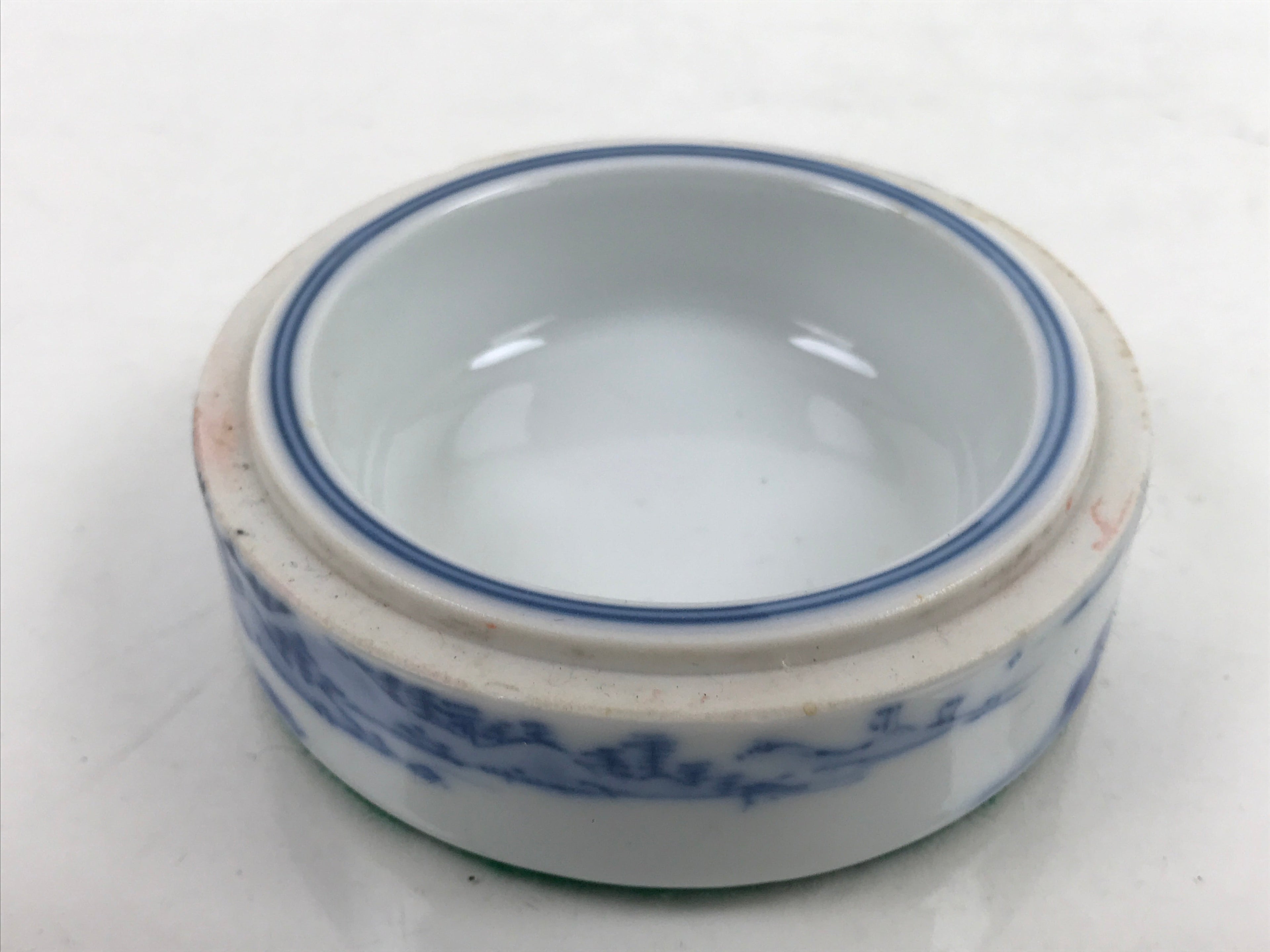 Japanese Vermilion Ink Pad Case Red Seal Shuniku Arita Porcelain Container SZ63