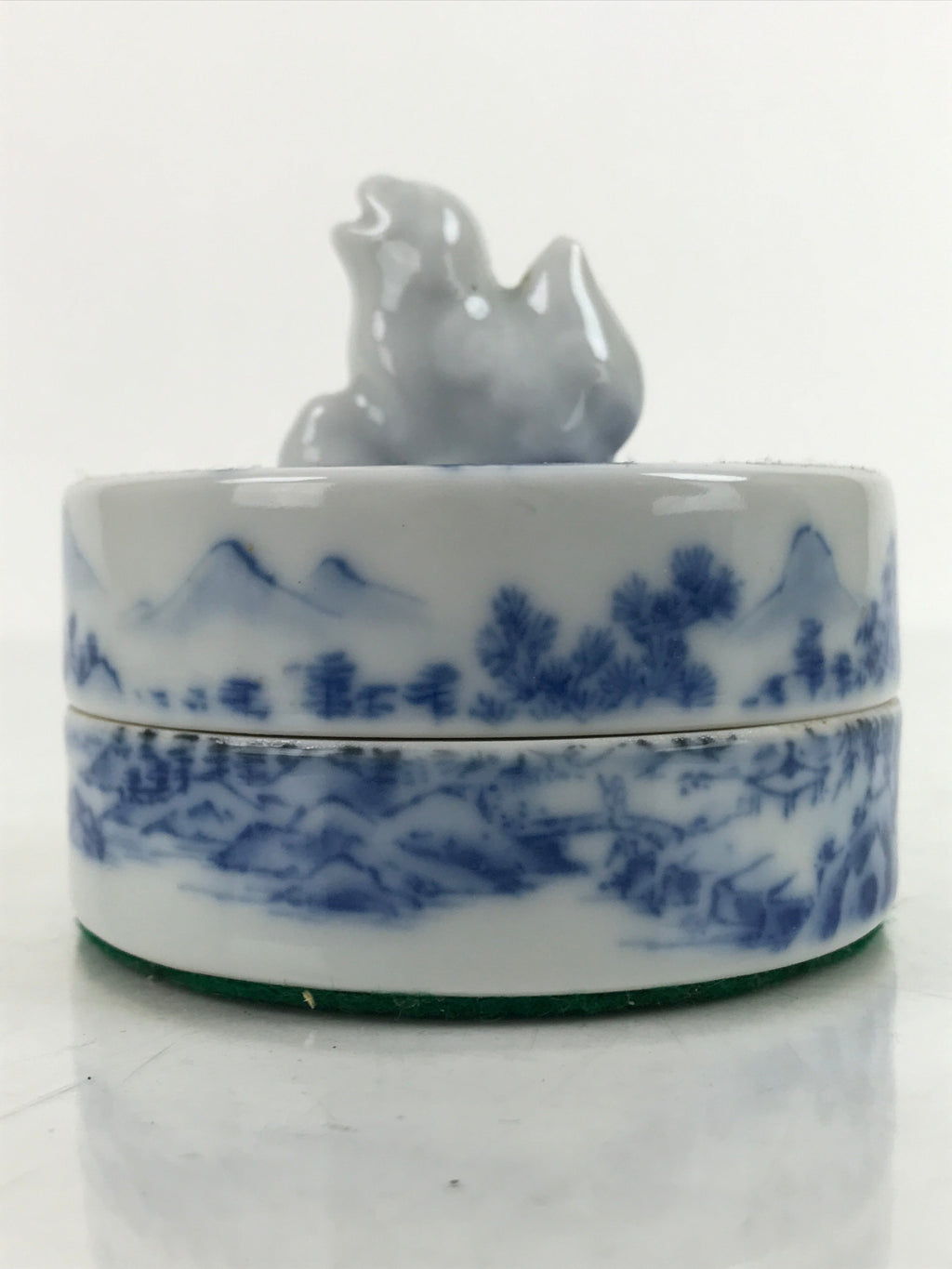 Japanese Vermilion Ink Pad Case Red Seal Shuniku Arita Porcelain Container SZ63