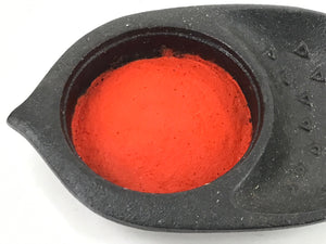 Japanese Vermilion Ink Pad Red Seal Shuniku Vtg Cast Iron Container W/ Lid SZ55