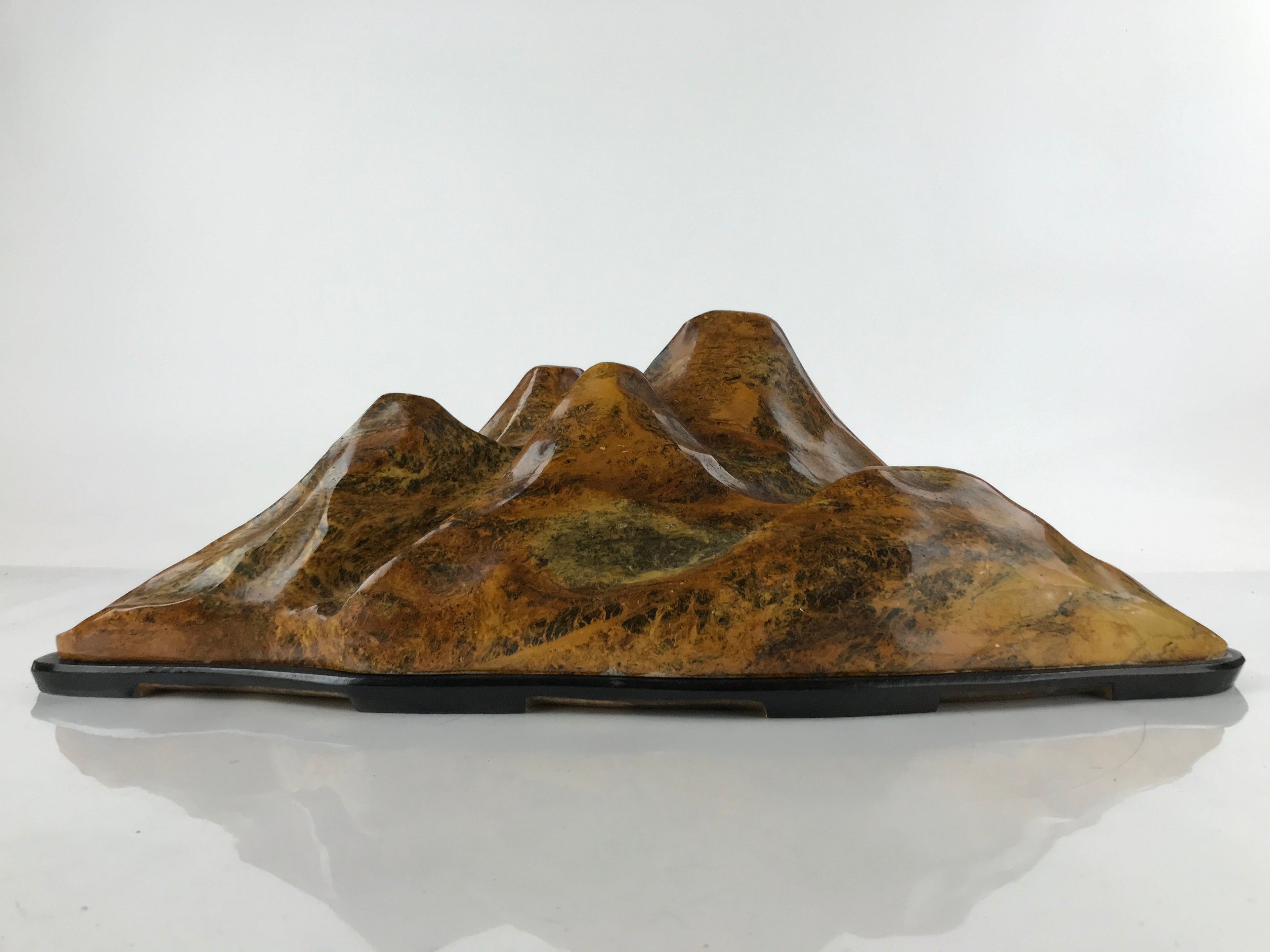 Japanese Viewing Stone Zen Buddhist Suiseki Vtg Jasper Mountain Wood Base JK684