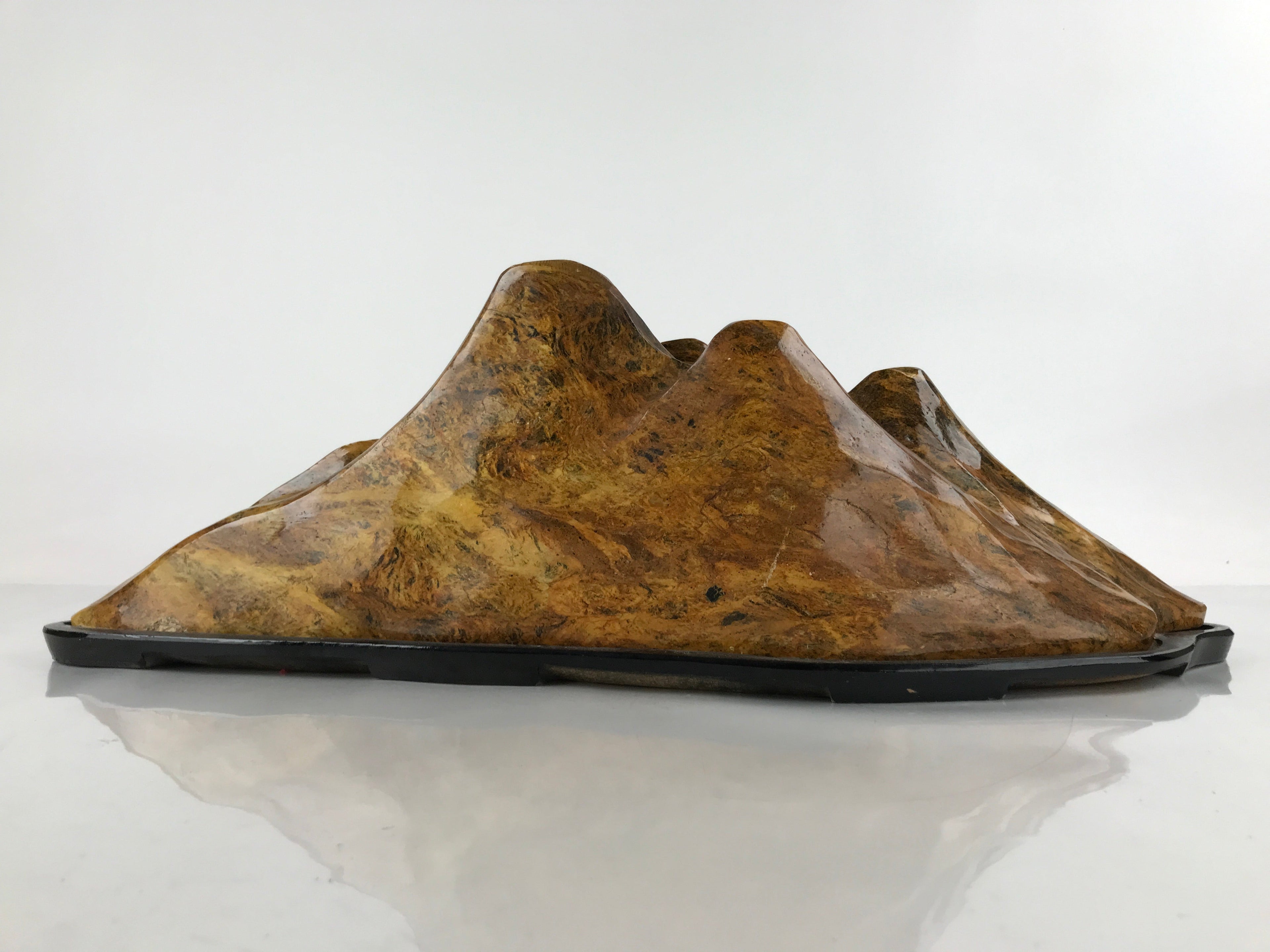 Japanese Viewing Stone Zen Buddhist Suiseki Vtg Jasper Mountain Wood Base JK684