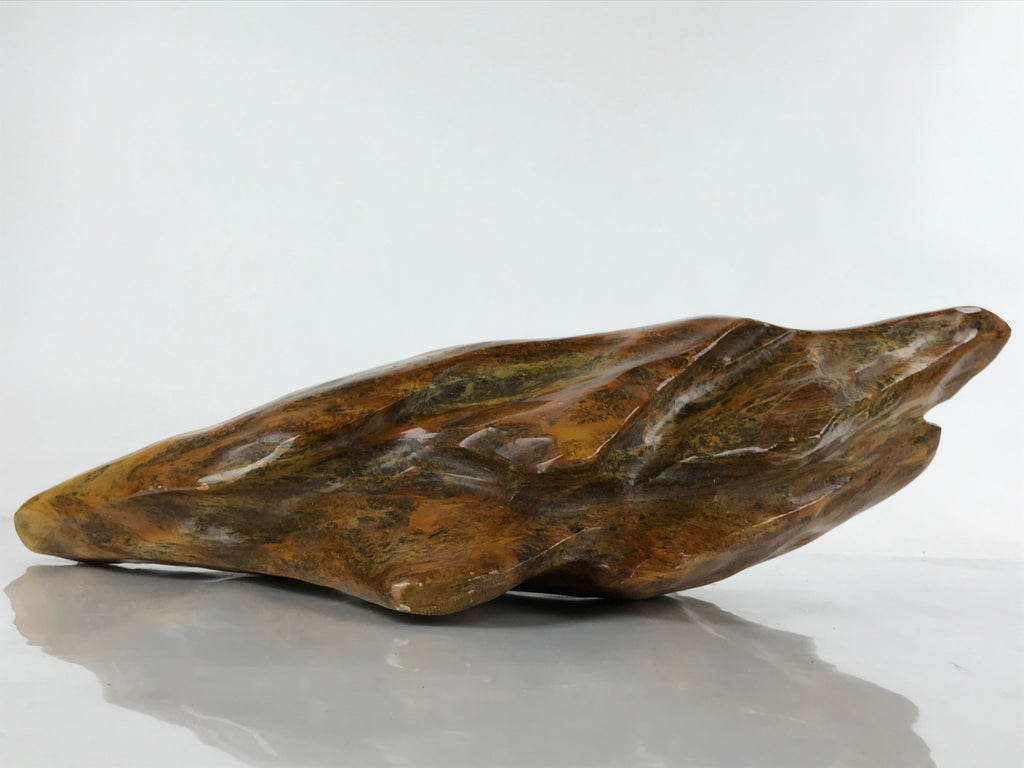 Japanese Viewing Stone Zen Buddhist Suiseki Vtg Jasper Mountain Wood Base JK684