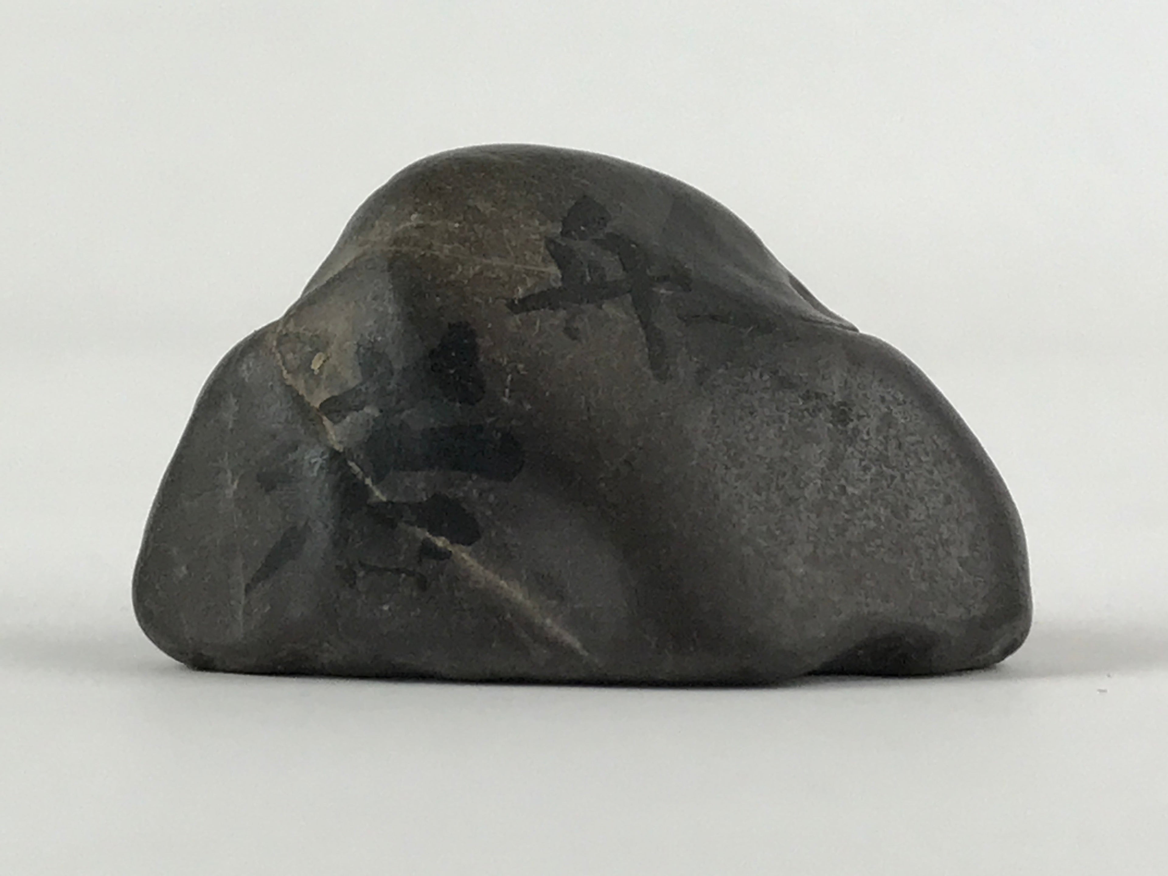 Japanese Viewing Stone Zen Buddhist Vtg Suiseki Characters Small Black JK560