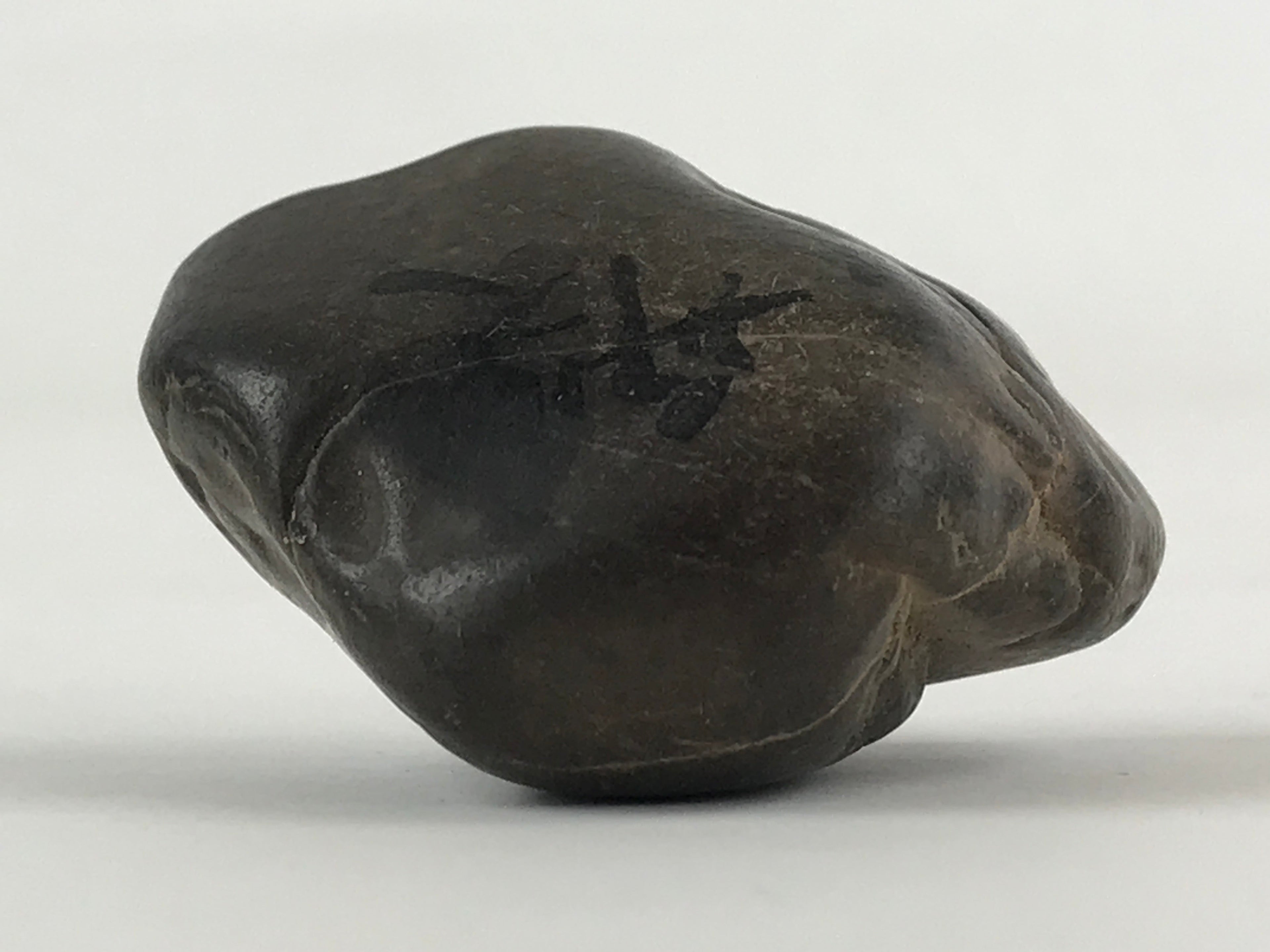 Japanese Viewing Stone Zen Buddhist Vtg Suiseki Characters Small Black JK560