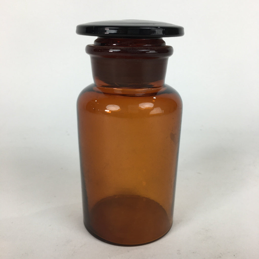 Japanese Vtg Lidded Glass Medicine Bottle Amber Glass Hi-Lex SRG 250 13.5 cm MB1