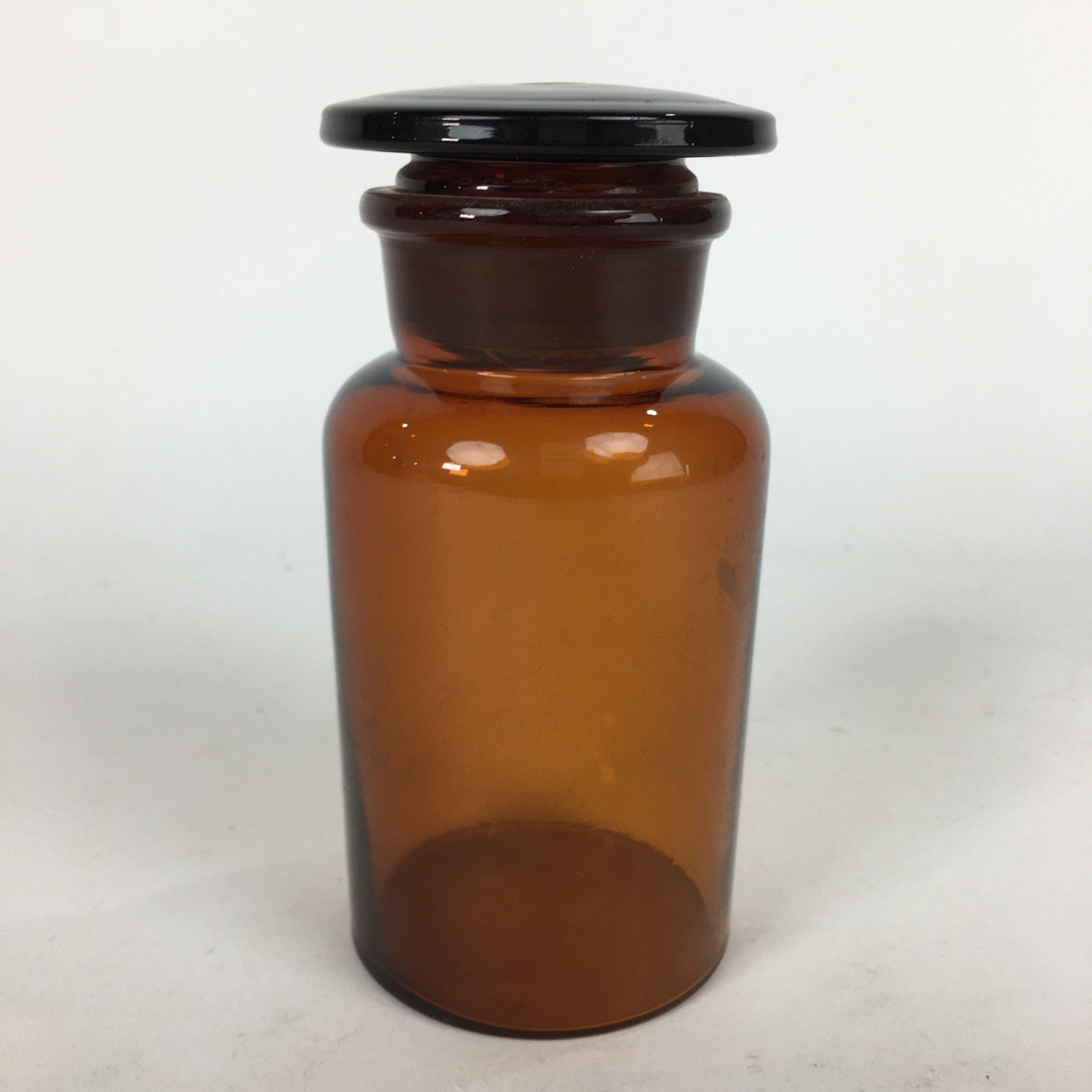 Japanese Vtg Lidded Glass Medicine Bottle Amber Glass Hi-Lex SRG 250 13.5 cm MB1