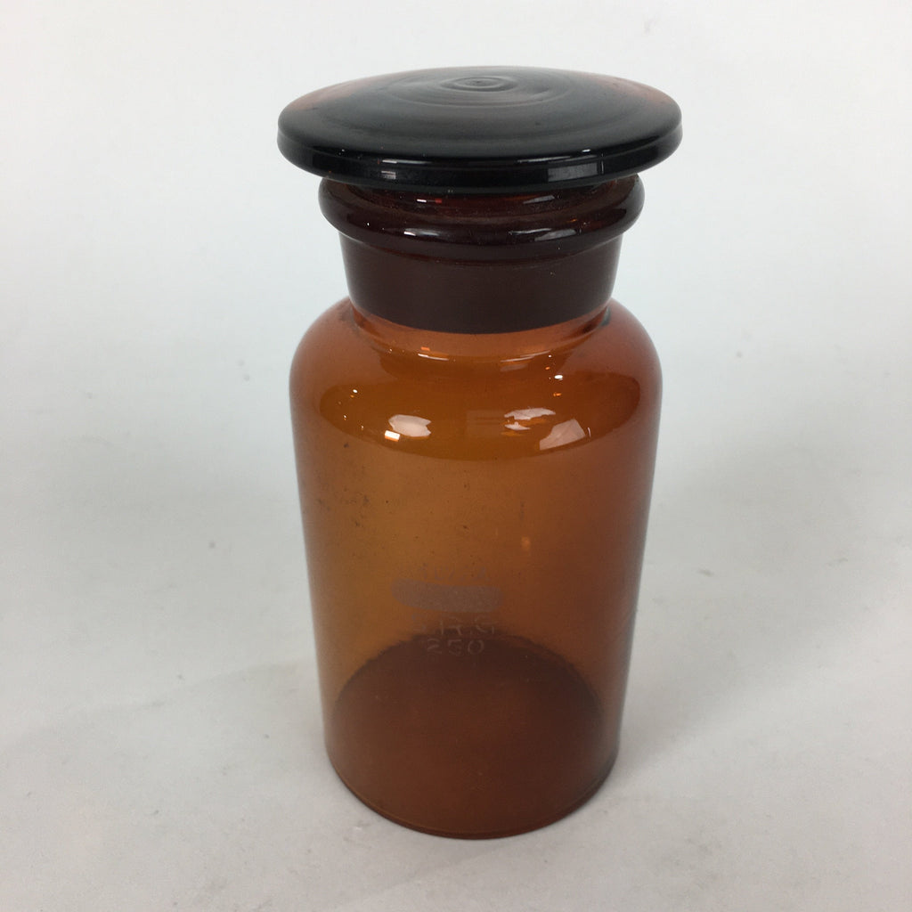 Japanese Vtg Lidded Glass Medicine Bottle Amber Glass Hi-Lex SRG 250 13.5 cm MB1