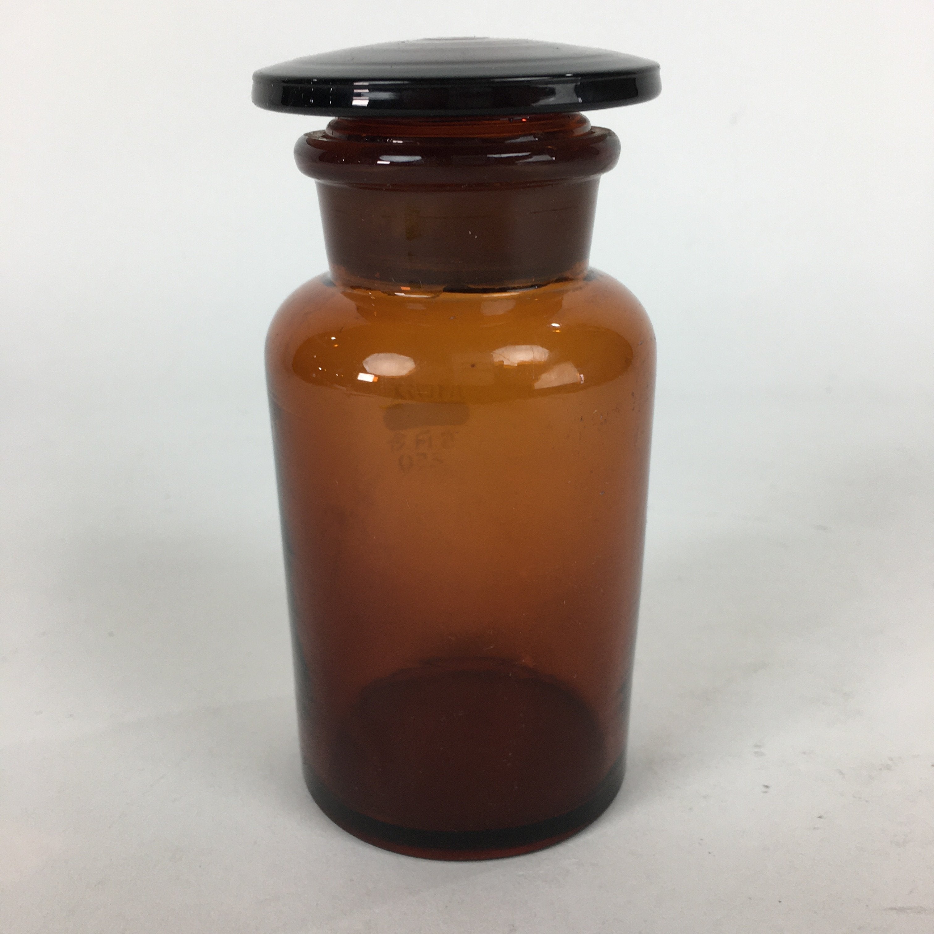 Japanese Vtg Lidded Glass Medicine Bottle Amber Glass Hi-Lex SRG 250 13.5 cm MB3