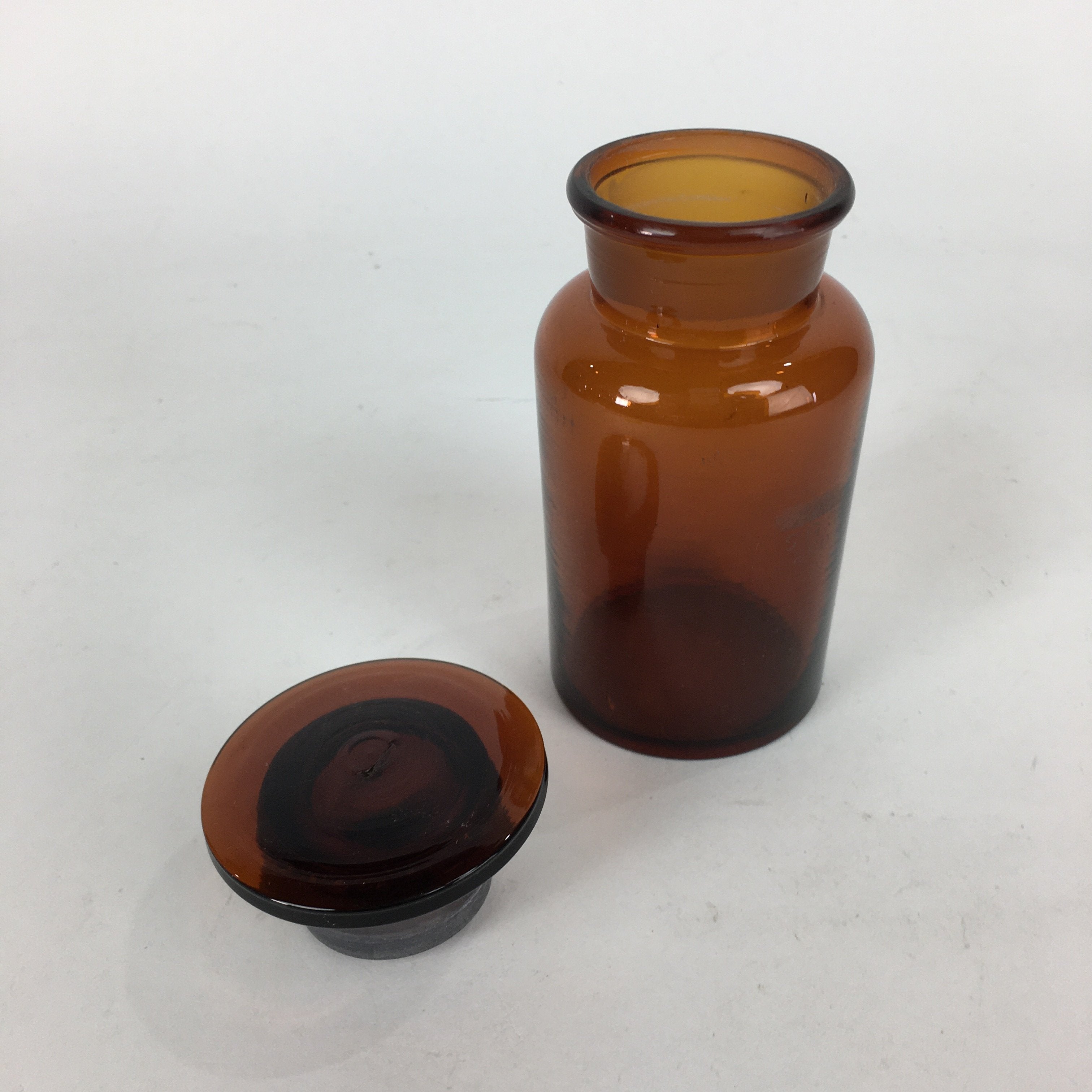 Japanese Vtg Lidded Glass Medicine Bottle Amber Glass Hi-Lex SRG 250 13.5 cm MB4