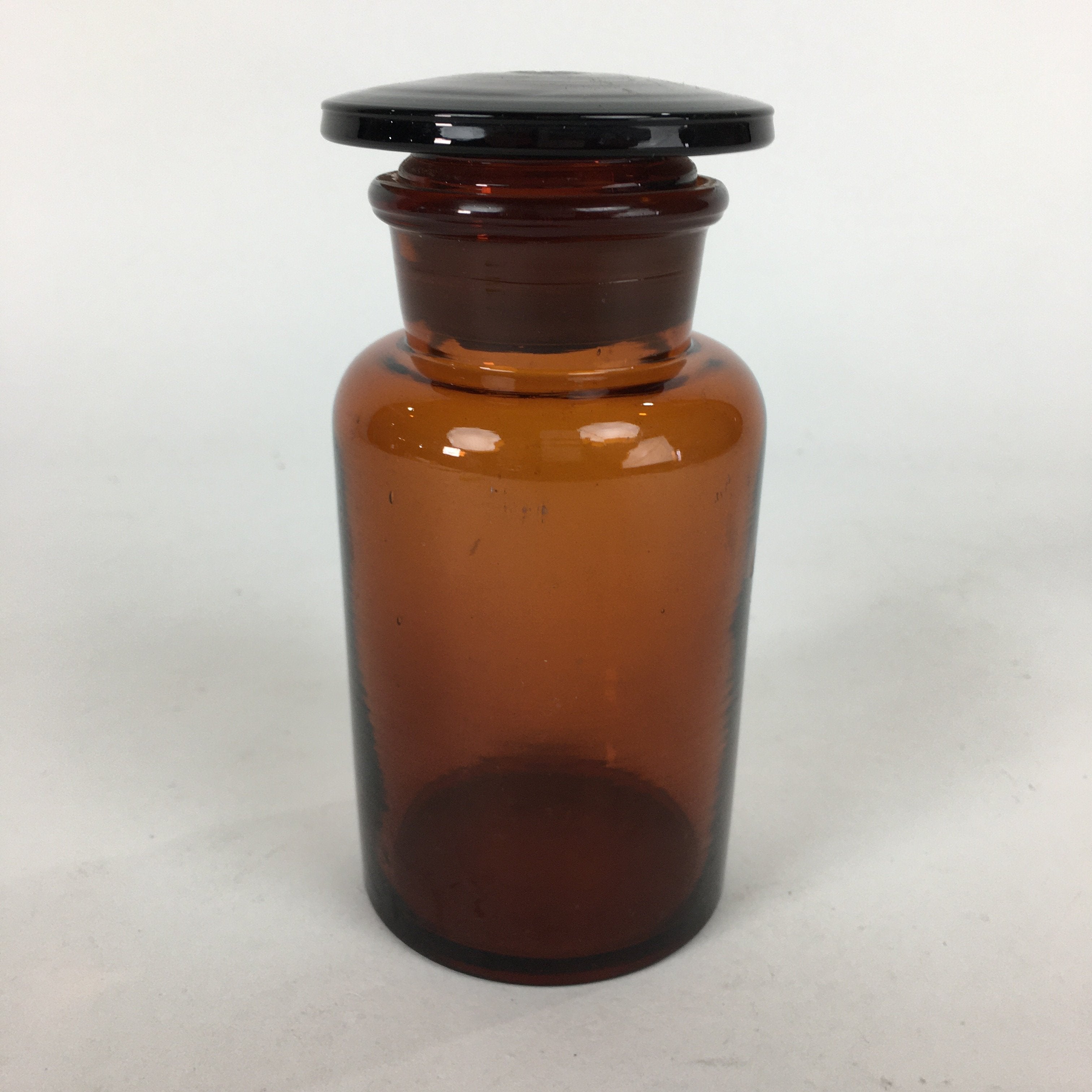 Japanese Vtg Lidded Glass Medicine Bottle Amber Glass Hi-Lex SRG 250 13.5 cm MB4