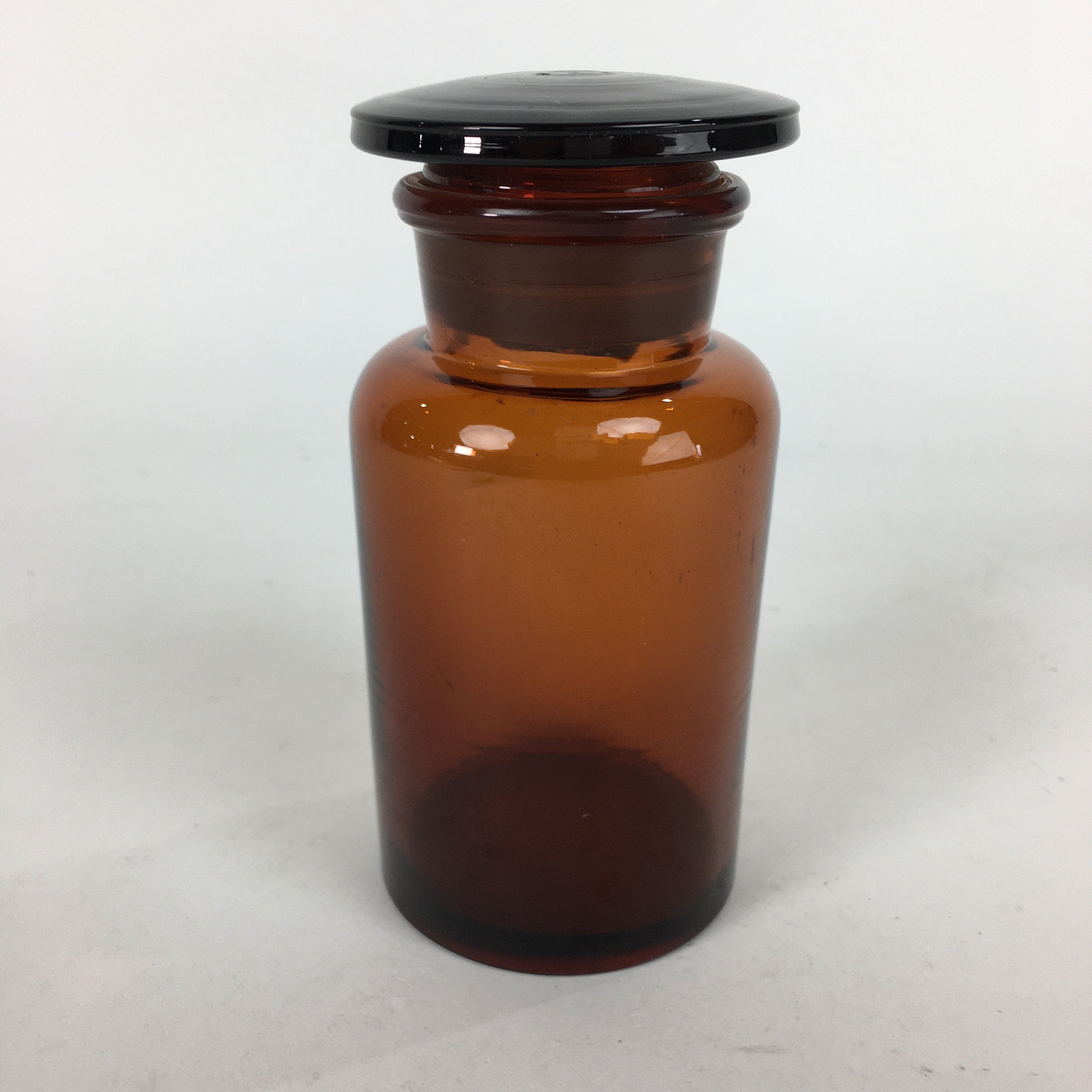 Japanese Vtg Lidded Glass Medicine Bottle Amber Glass Hi-Lex SRG 250 13.5 cm MB4