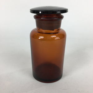 Japanese Vtg Lidded Glass Medicine Bottle Amber Glass Hi-Lex SRG 250 13.5 cm MB4