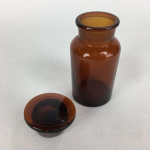 Japanese Vtg Lidded Glass Medicine Bottle Amber Glass Hi-Lex SRG 250 13.5 cm MB5