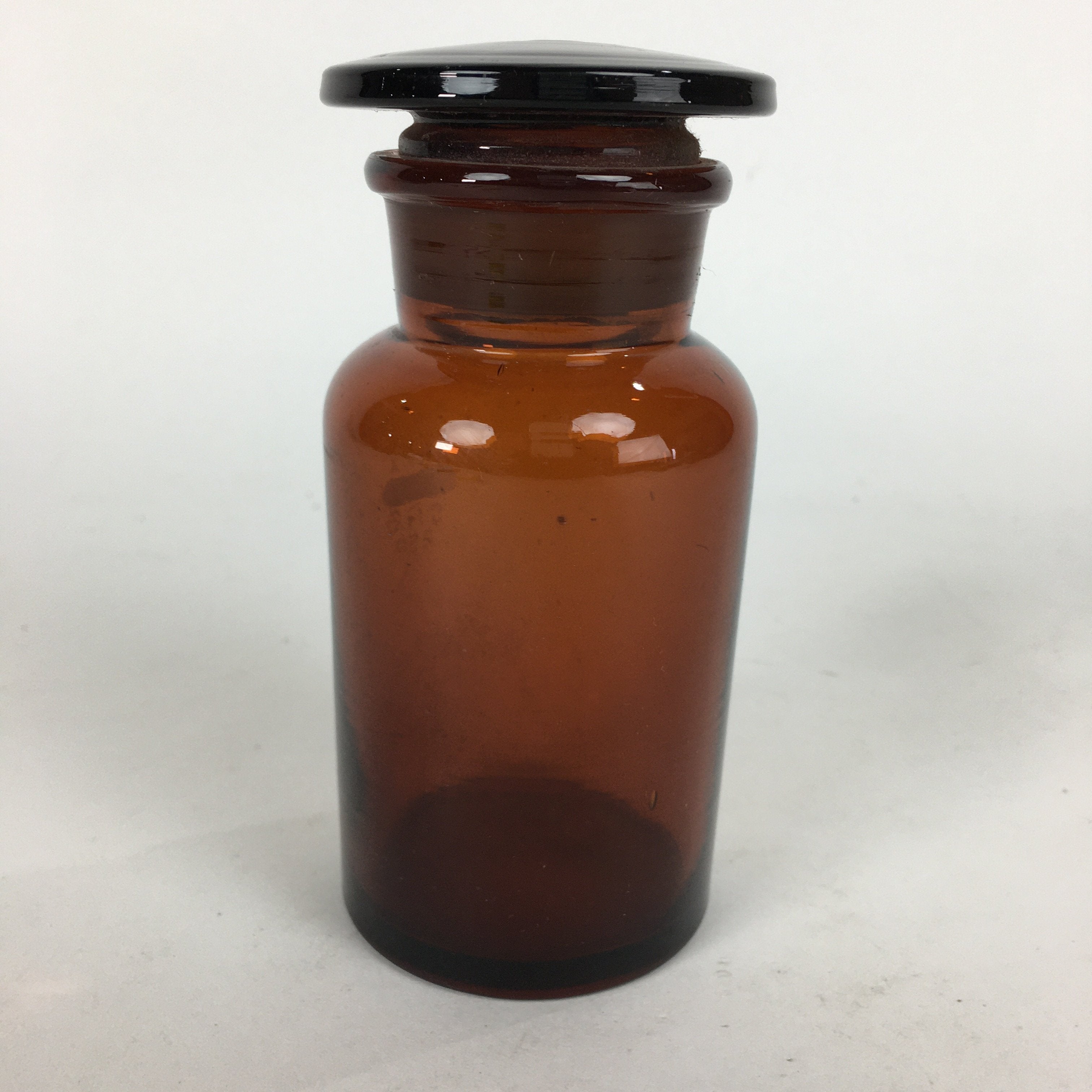 Japanese Vtg Lidded Glass Medicine Bottle Amber Glass Hi-Lex SRG 250 13.5 cm MB5