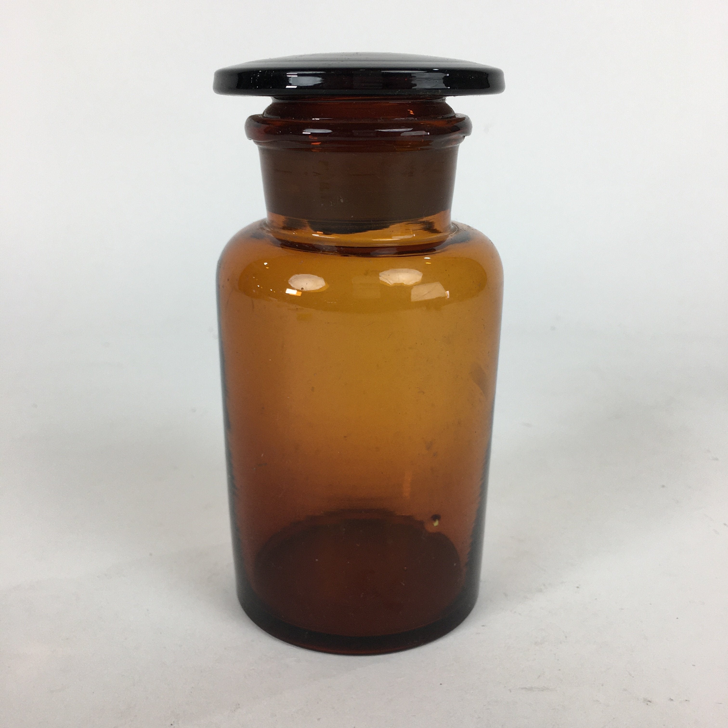 Japanese Vtg Lidded Glass Medicine Bottle Amber Glass Hi-Lex SRG 250 13.5 cm MB8