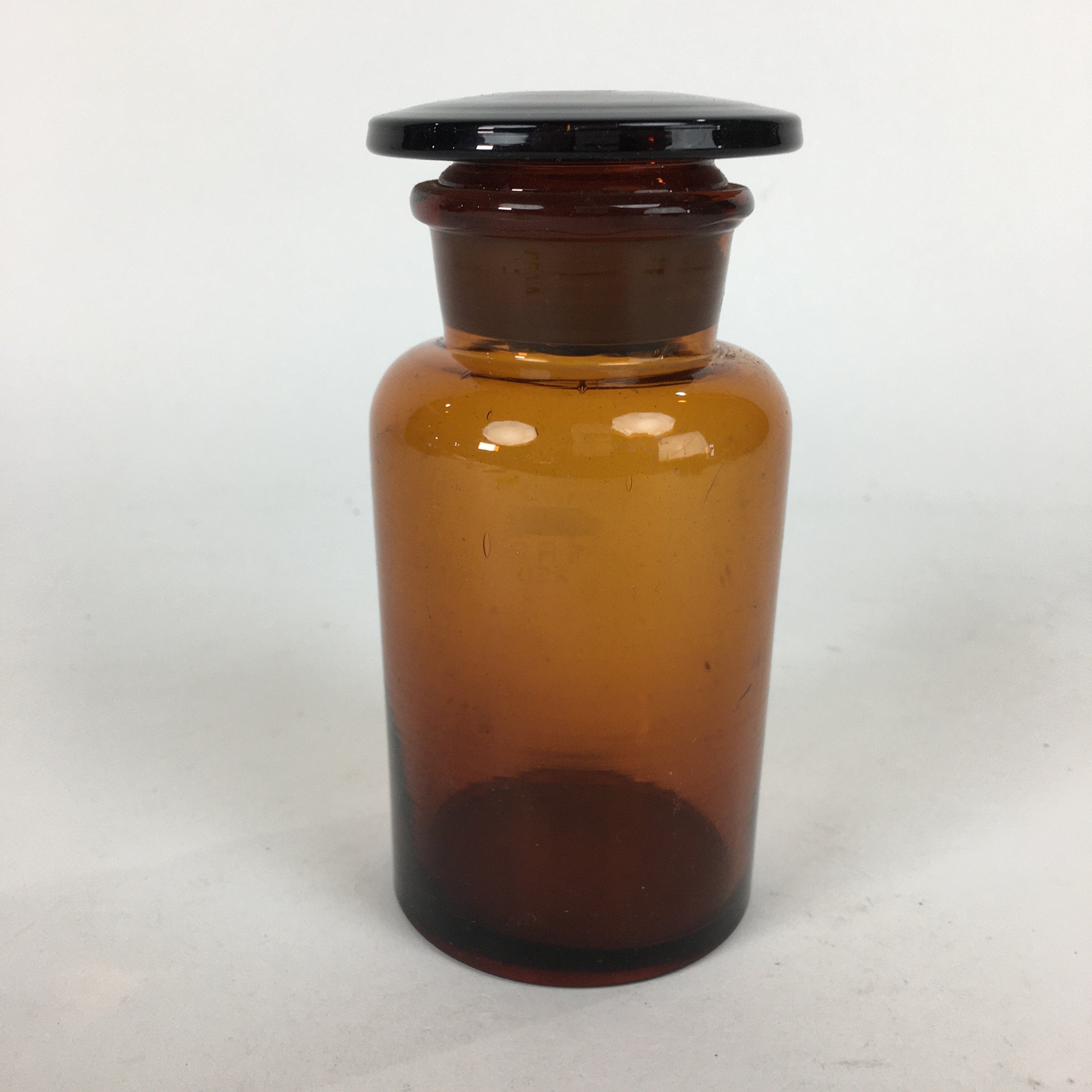 Japanese Vtg Lidded Glass Medicine Bottle Amber Glass Hi-Lex SRG 250 13.5 cm MB8