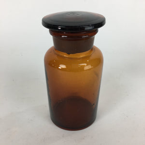 Japanese Vtg Lidded Glass Medicine Bottle Amber Glass Hi-Lex SRG 250 13.5 cm MB8