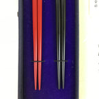 Japanese Wajima Lacquered Wooden Chopstick Pair Set Vtg Black Red Boxed L319