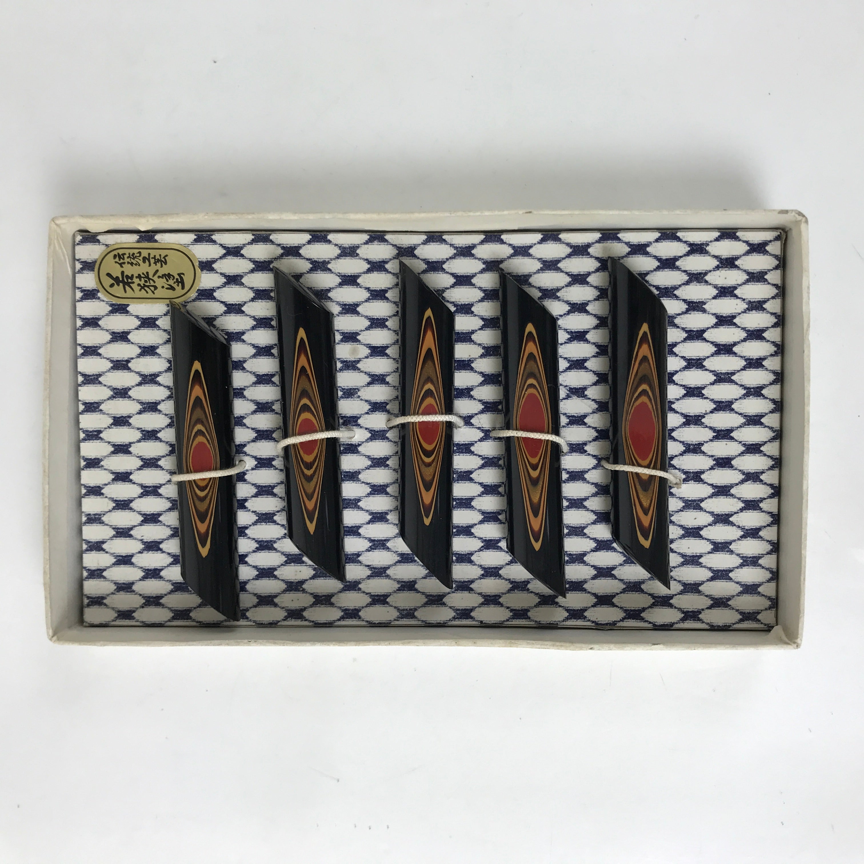 Japanese Wakasa Nuri Lacquered Wooden Chopstick Rest 5 Pcs Vtg Black Red LWB110