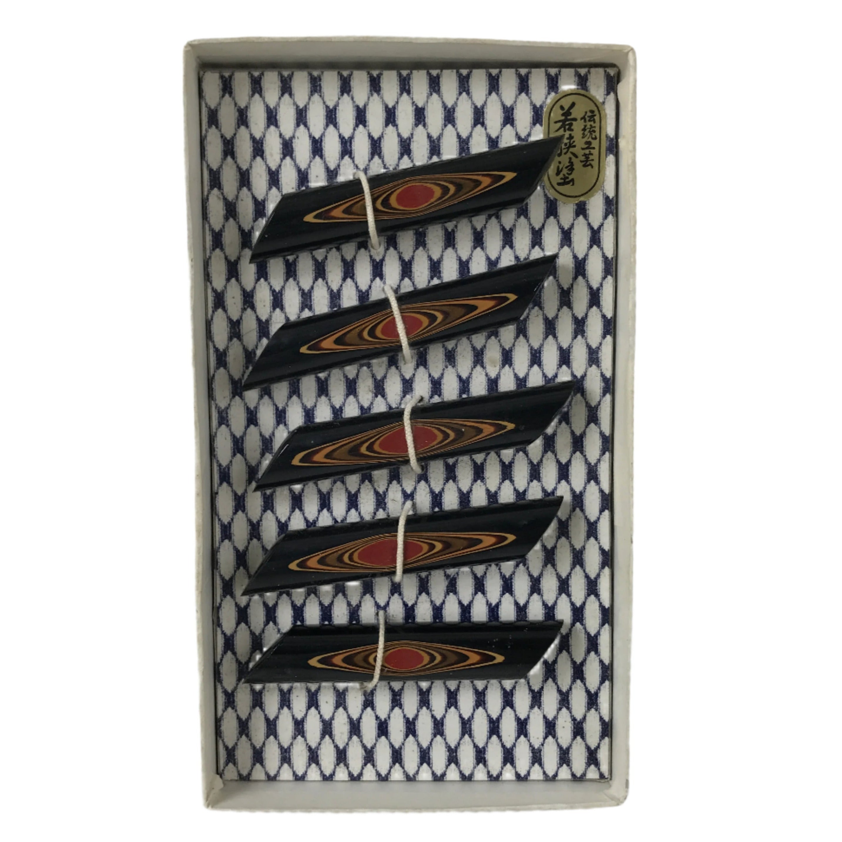 Japanese Wakasa Nuri Lacquered Wooden Chopstick Rest 5 Pcs Vtg Black Red LWB110